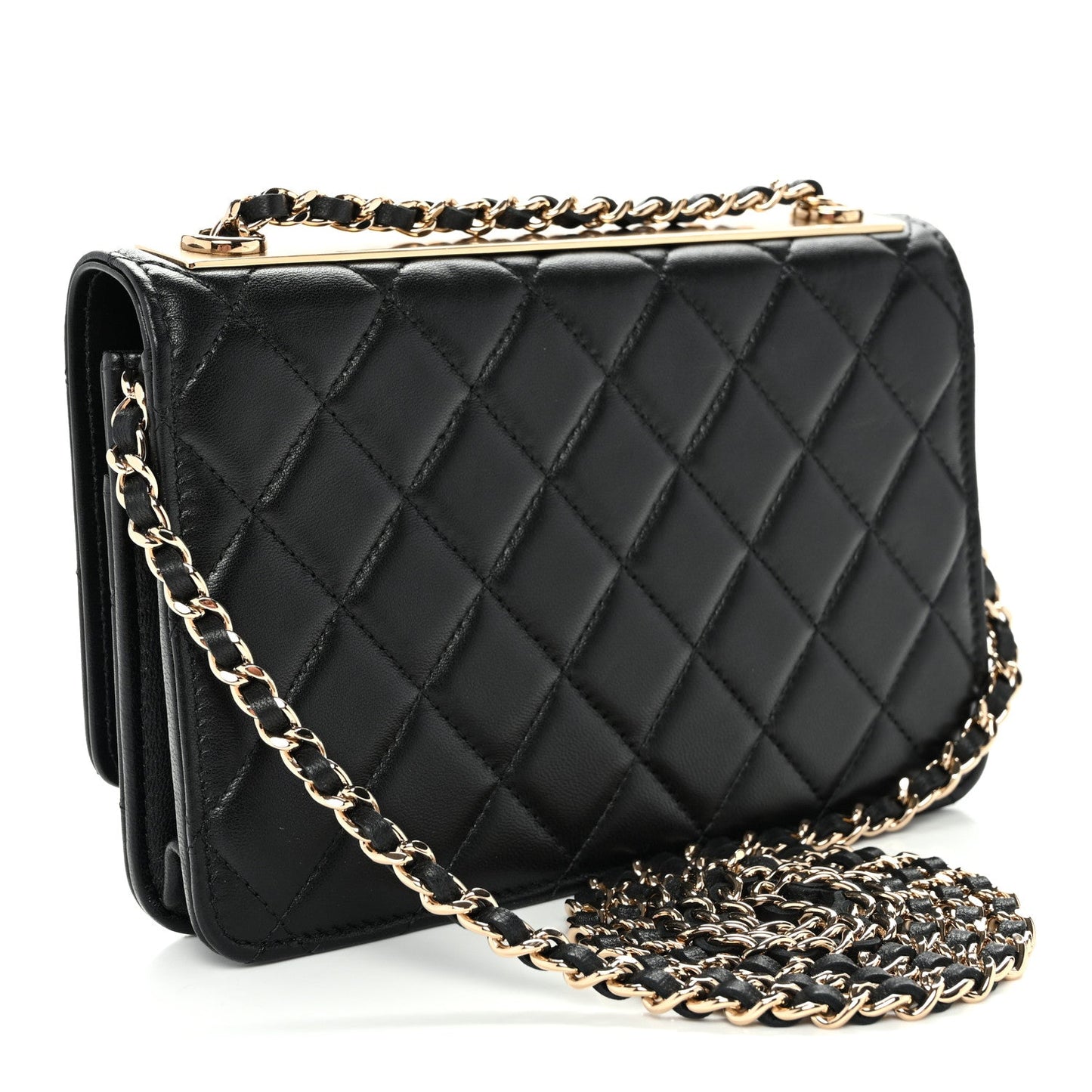 Lambskin Quilted Trendy CC Wallet On Chain WOC Black