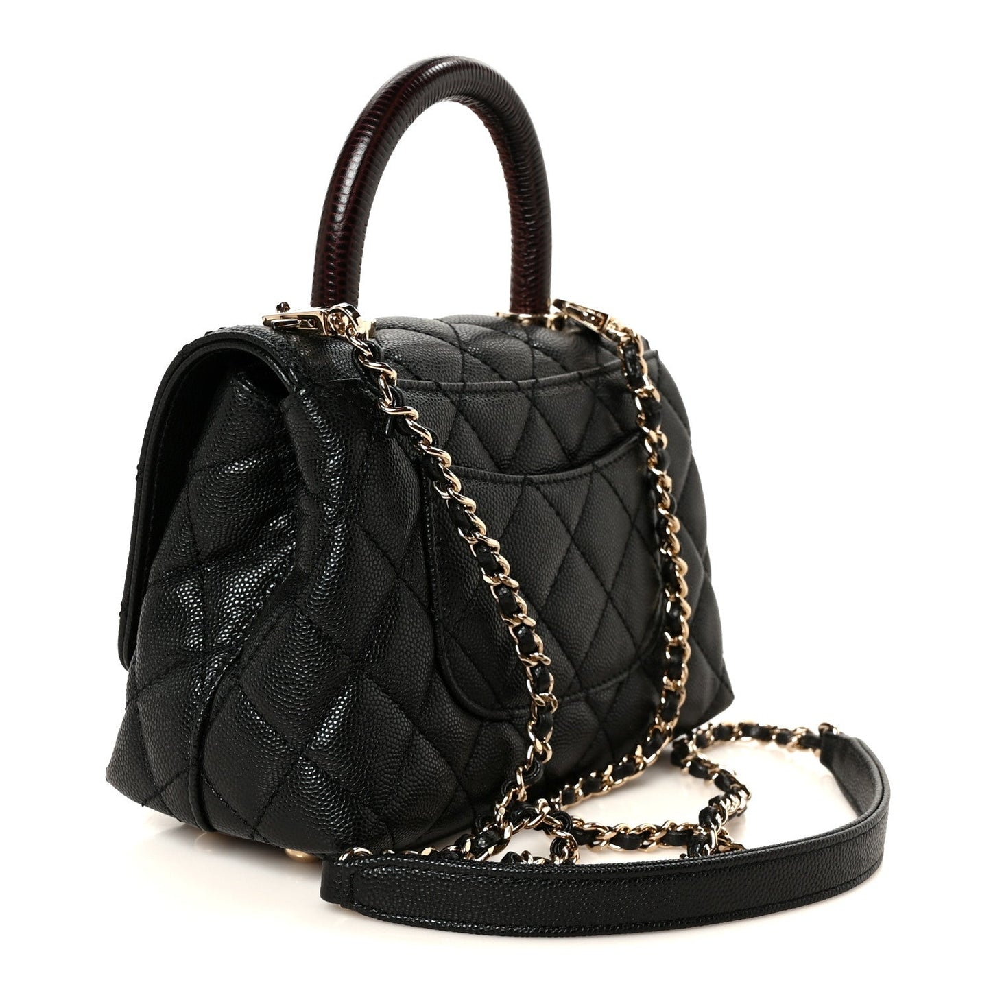 Caviar Lizard Embossed Quilted Extra Mini Coco Handle Flap Black