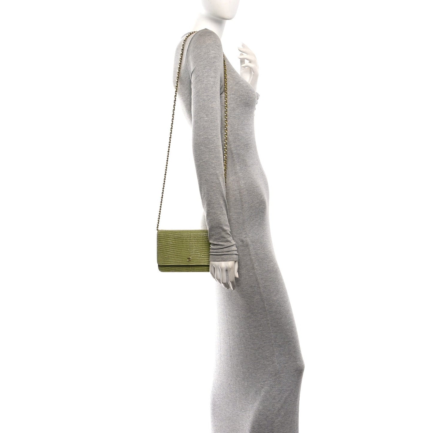 Calfskin Lizard Embossed Wallet On Chain WOC Green