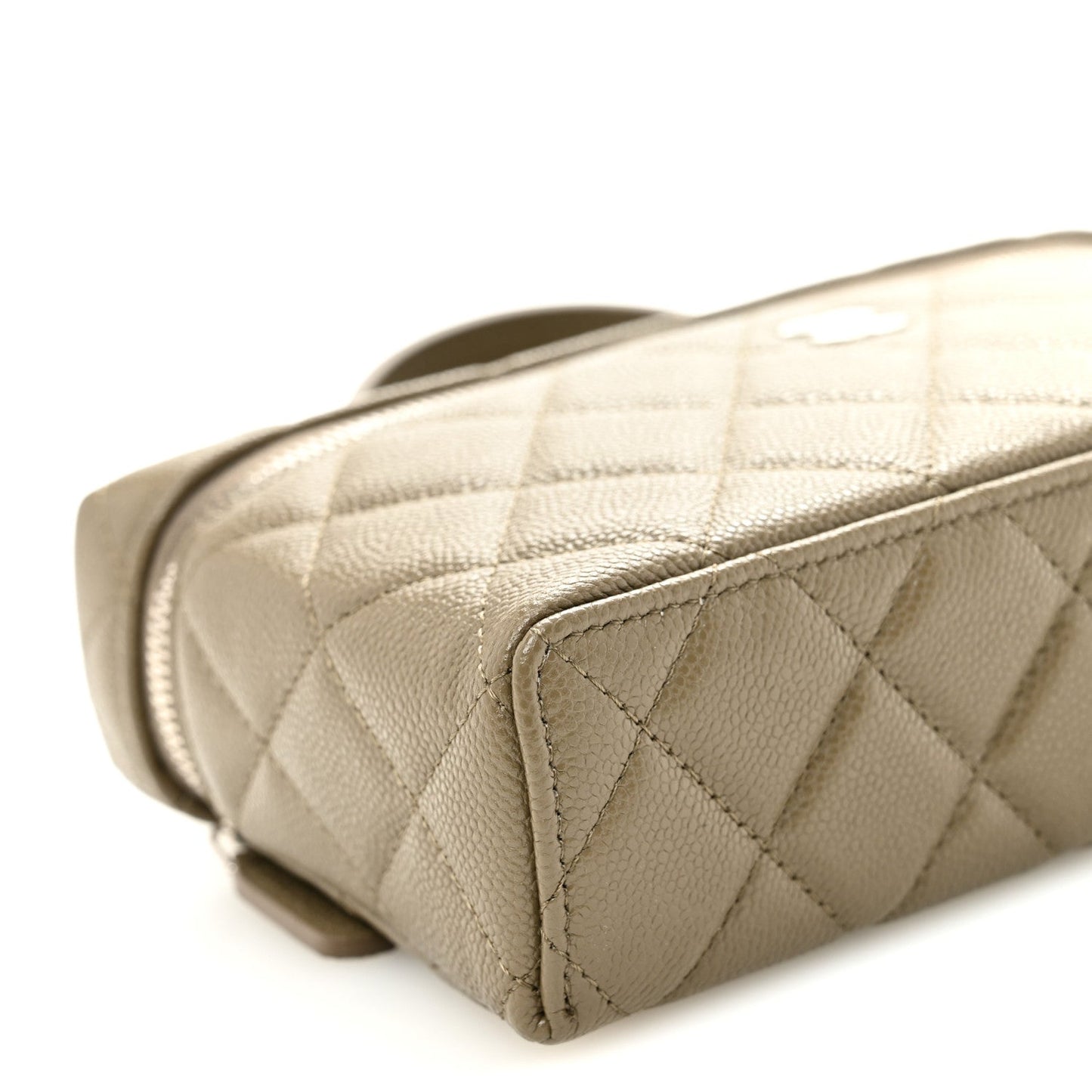 Caviar Quilted Top Handle Slim Vanity With Chain Dark Khaki