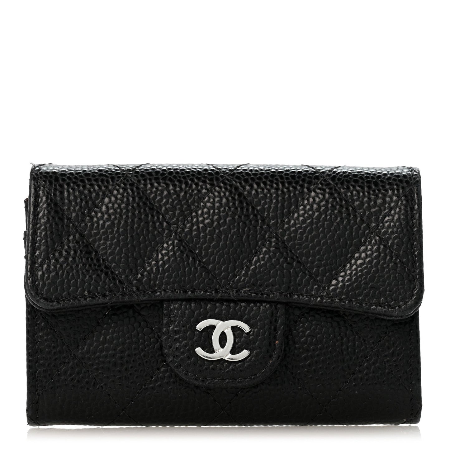 Caviar Quilted Flap Card Holder Wallet Black