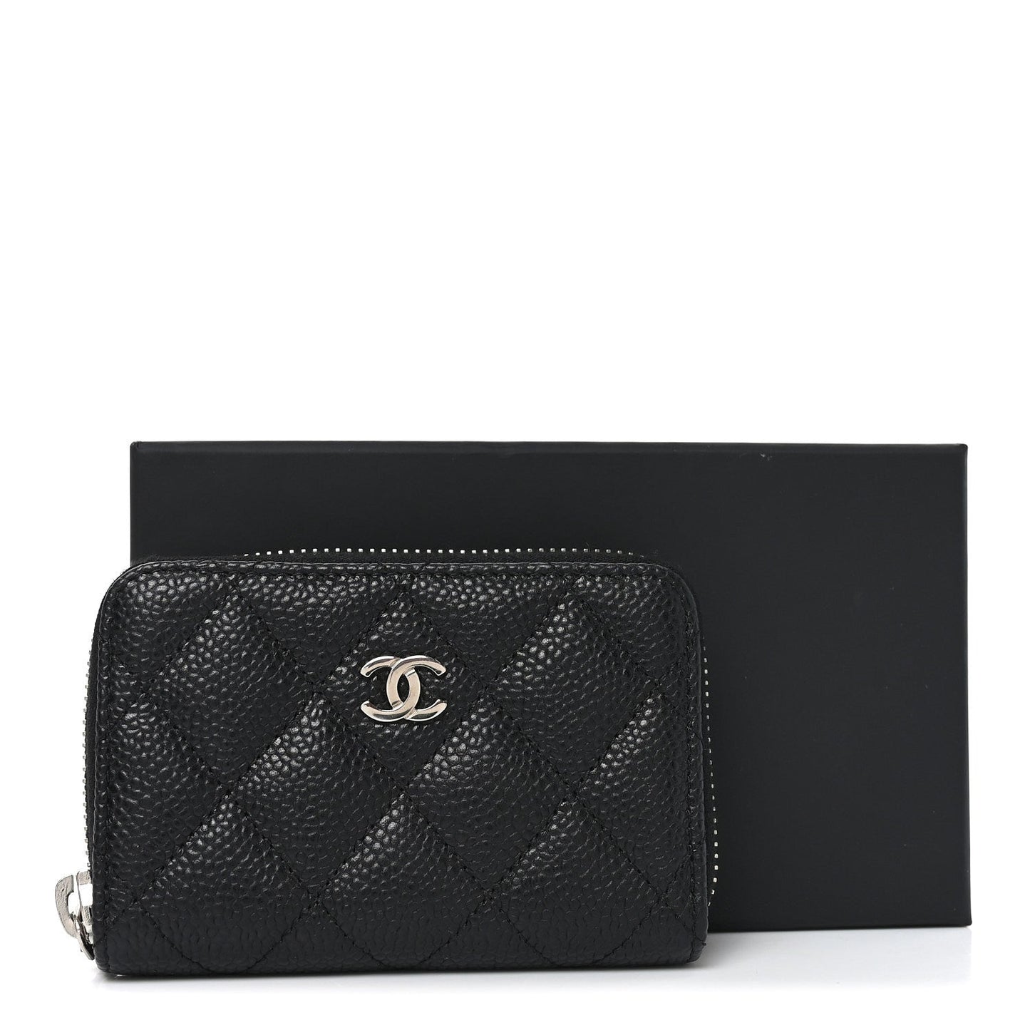 Caviar Quilted Zip Coin Purse Black
