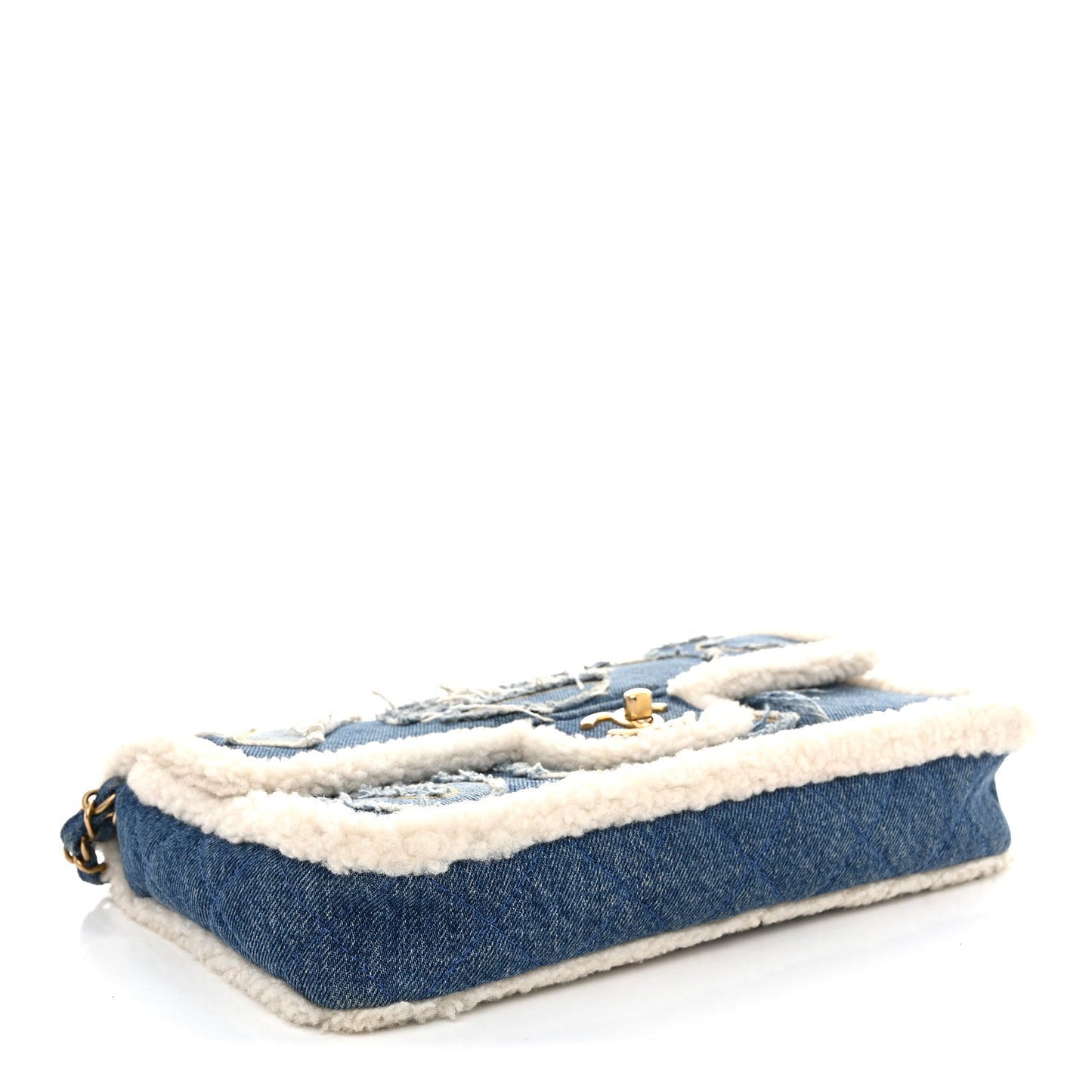 Denim Shearling Hieroglyph Flap Blue