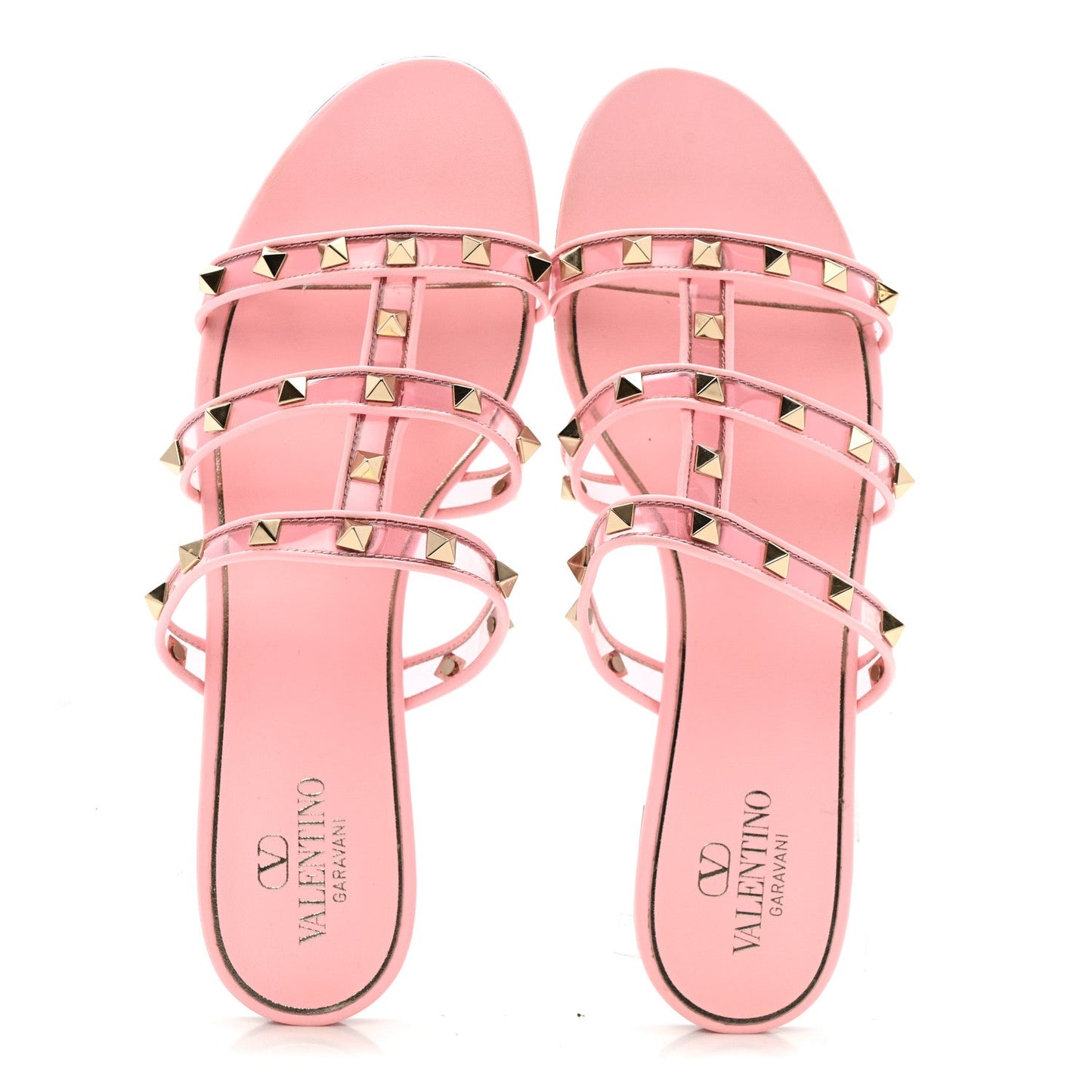 Rockstud PVC Caged Flat Slide Sandals 39.5  Pink