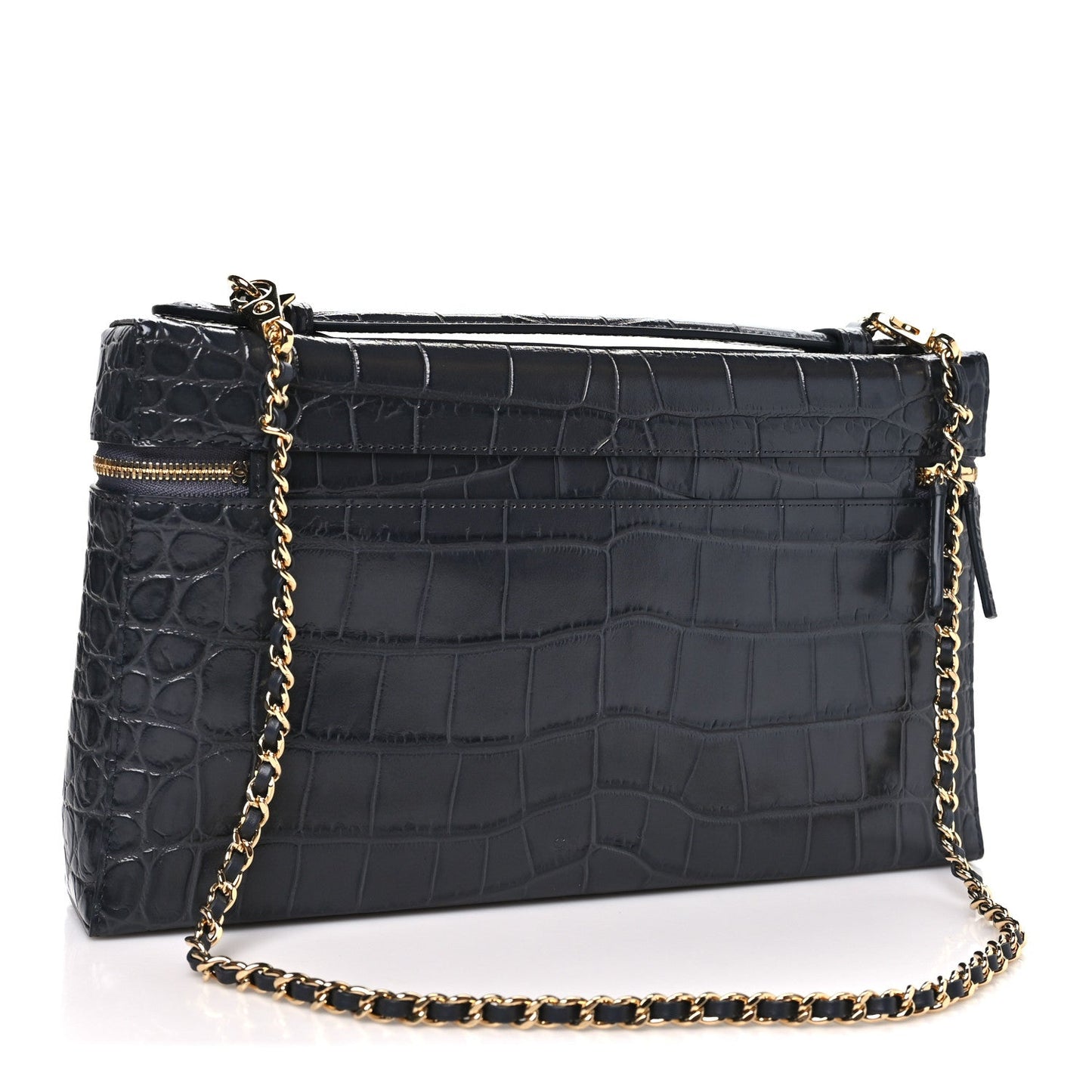 Calfskin Crocodile Embossed Large Supple Trapeze Vanity With Chain Grey