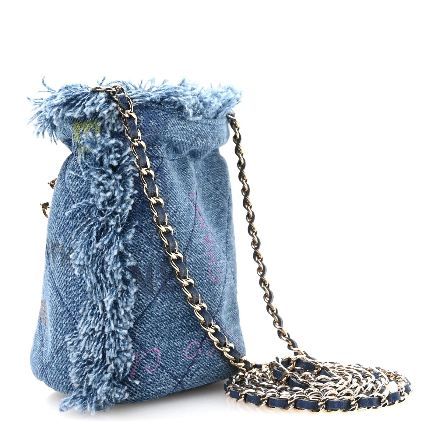 Denim Quilted Mood Mini Bucket With Chain Blue Multicolor
