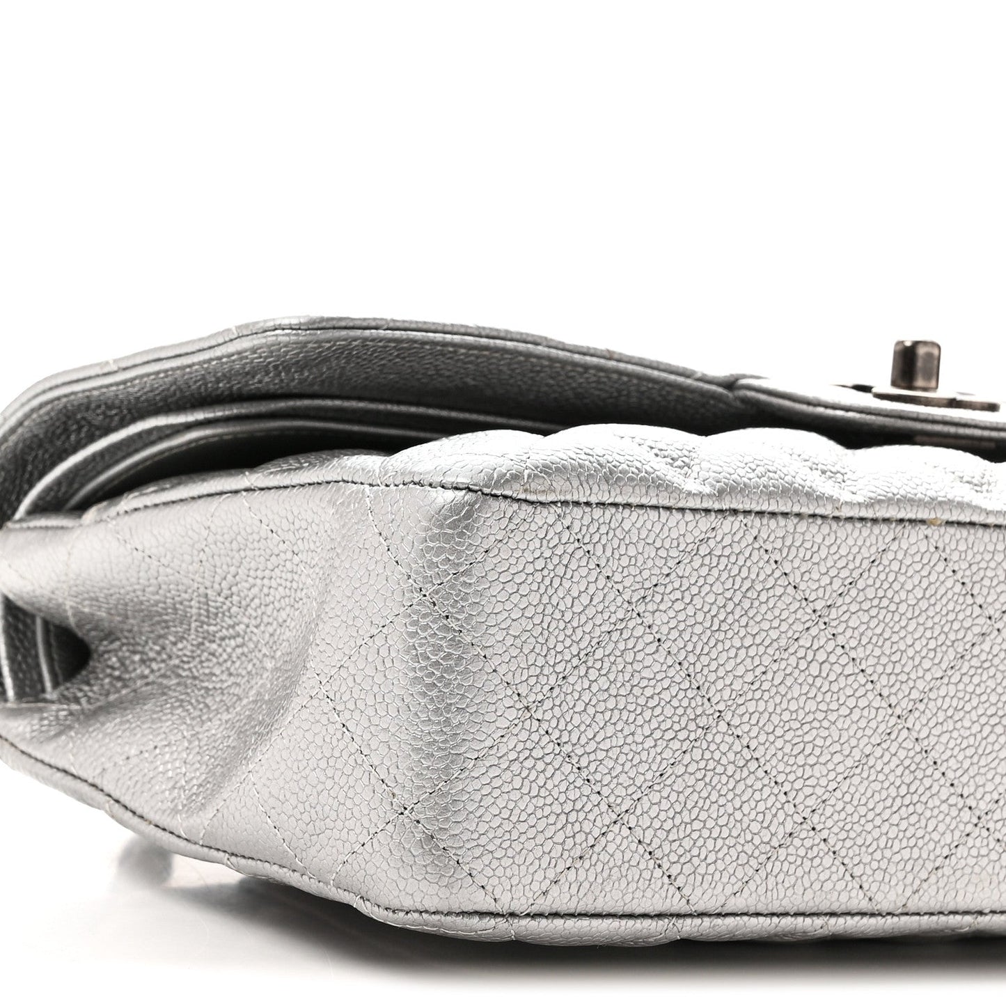Metallic Caviar Quilted Medium Double Flap Silvery