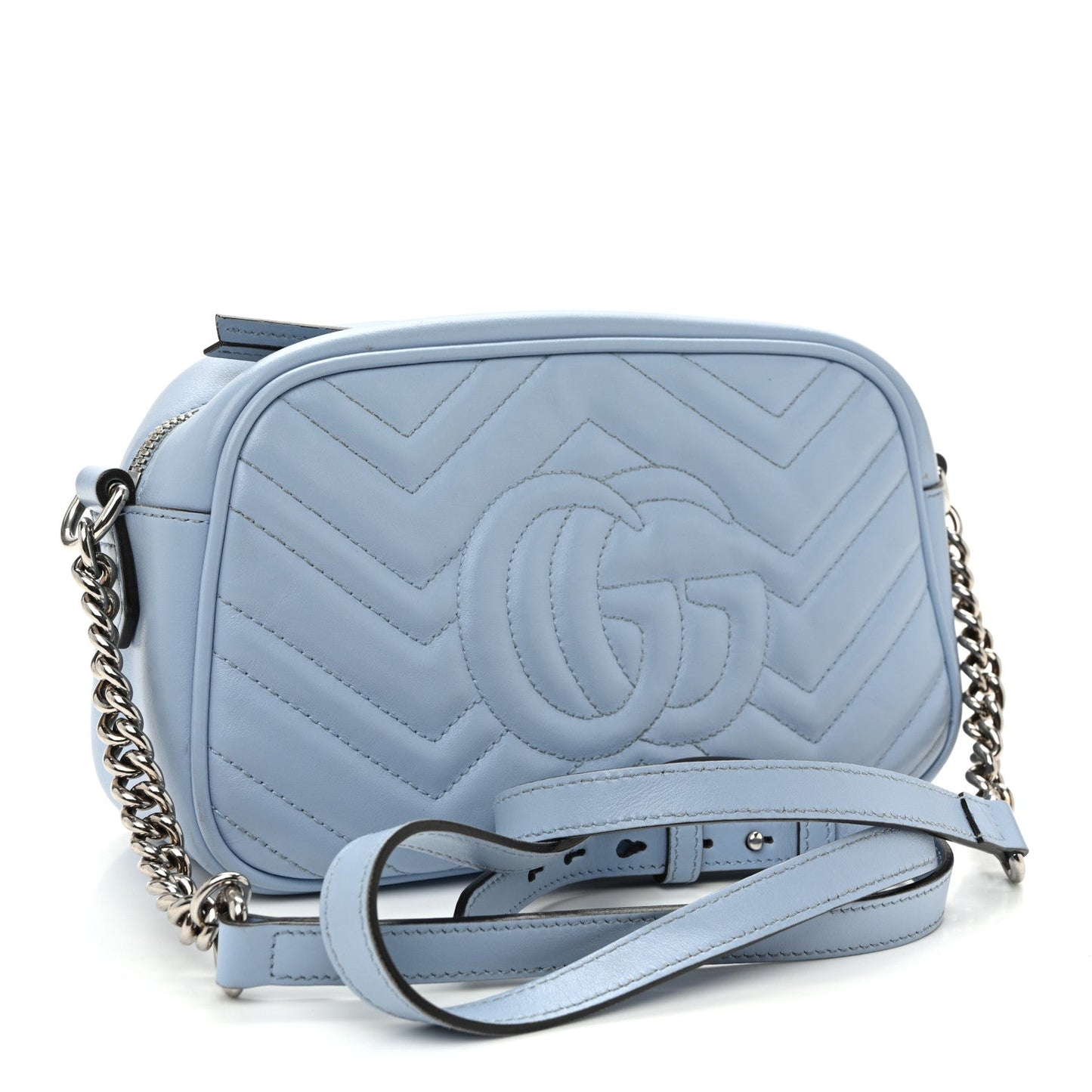 Calfskin Matelasse Small GG Marmont Chain Shoulder Bag Porcelain Light Blue