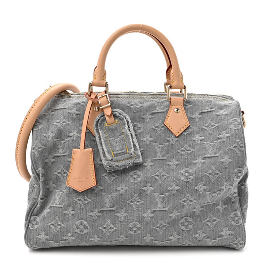 Monogram Denim Speedy Soft 30 Washed Gray