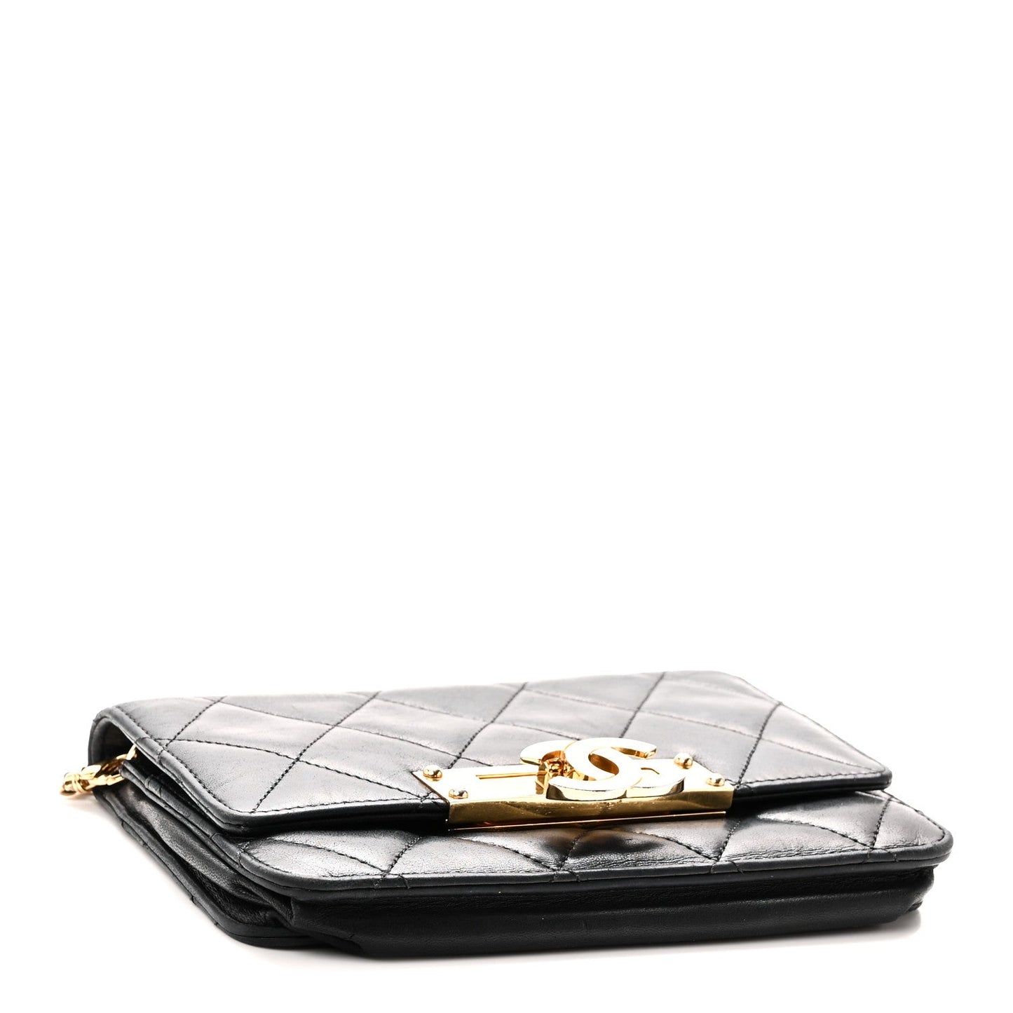 Lambskin Quilted Golden Class Wallet on Chain WOC Black