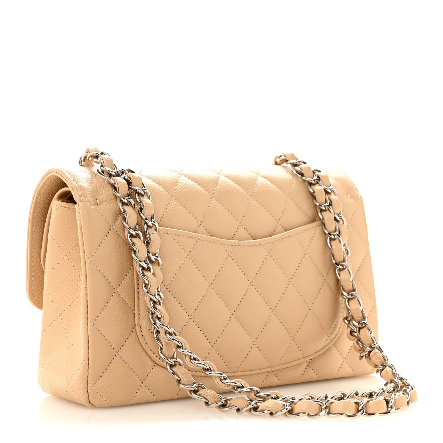 Caviar Quilted Small Double Flap Beige