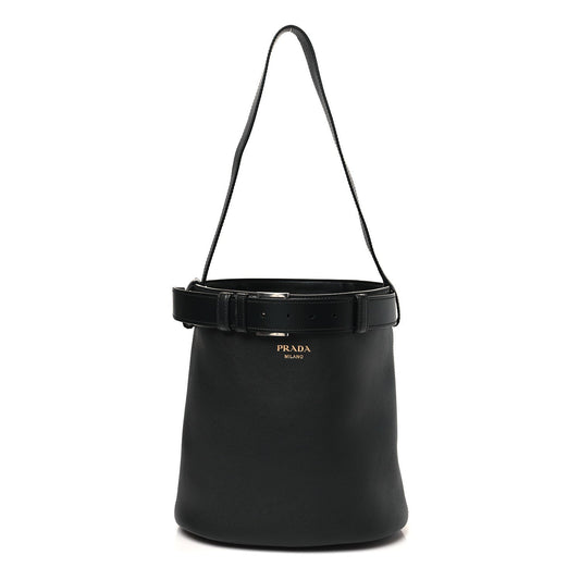 Soft Grained Vitello Daino Secchiello Bucket Bag Black