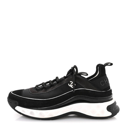 Velvet Calfskin Mixed Fibers CC Sneakers 39.5 Black