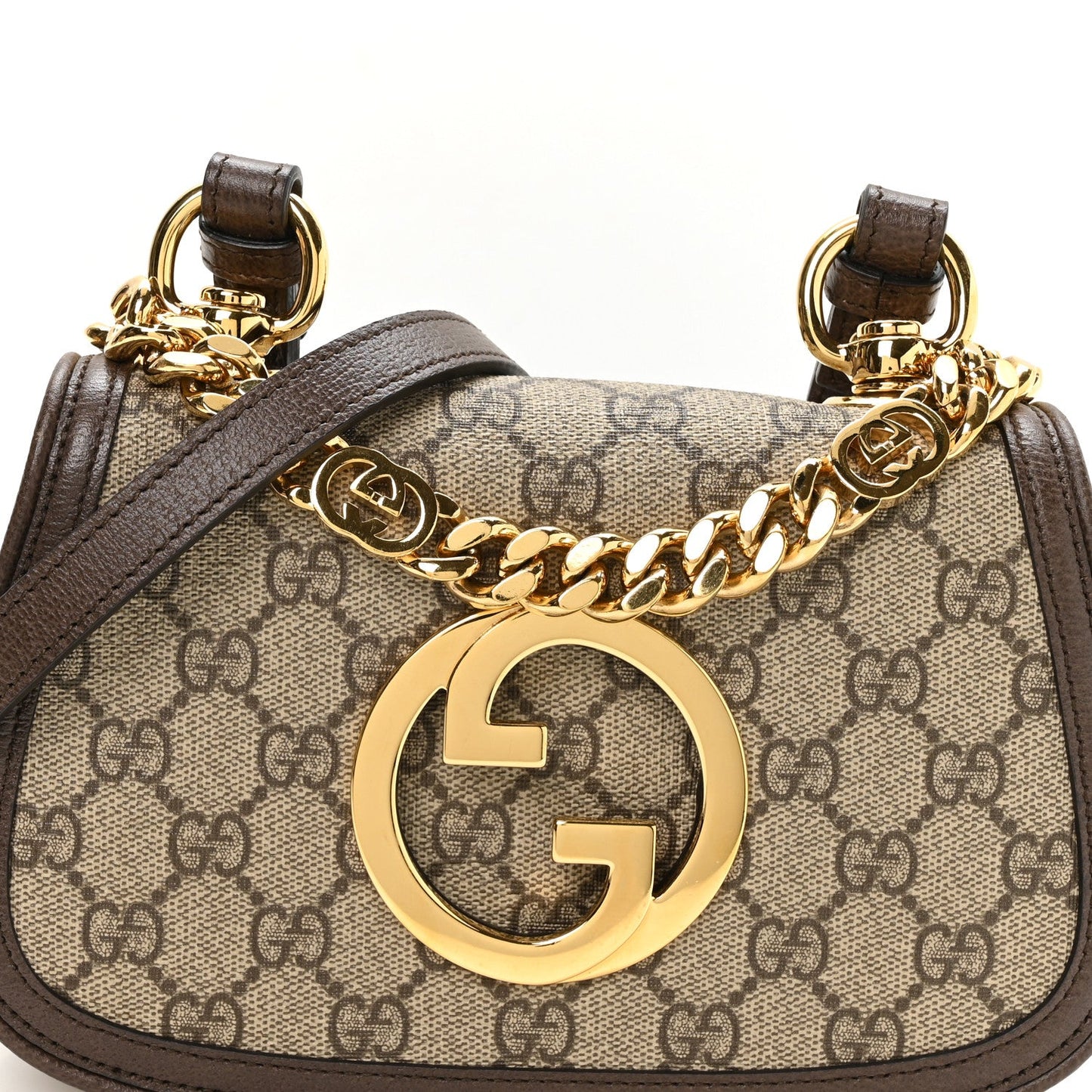 GG Supreme Monogram Textured Dollar Calfskin Mini Blondie Chain Shoulder Flap Bag Beige Ebony New Acero