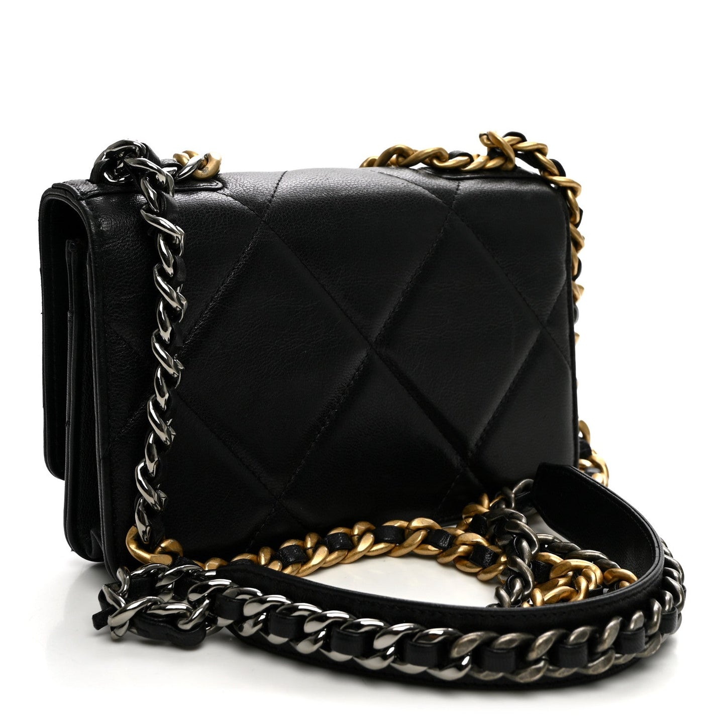 Goatskin Quilted Chanel 19 Wallet On Chain WOC Black