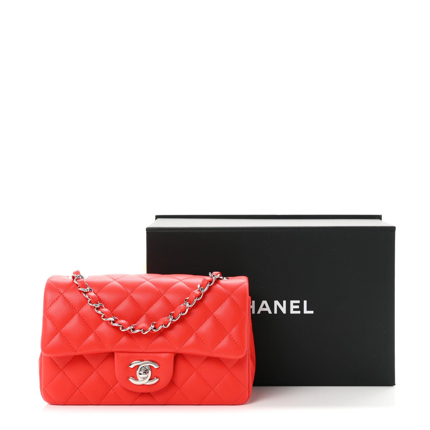 Lambskin Quilted Mini Rectangular Flap Red