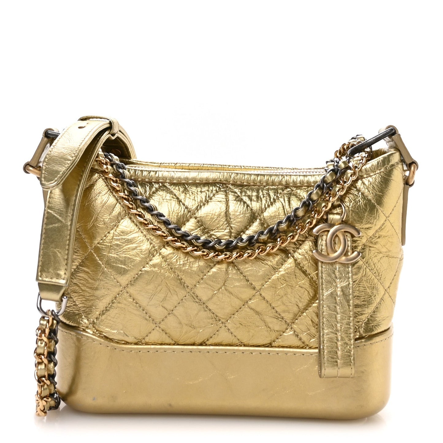 Metallic Aged Calfskin Quilted Small Gabrielle Hobo Gold