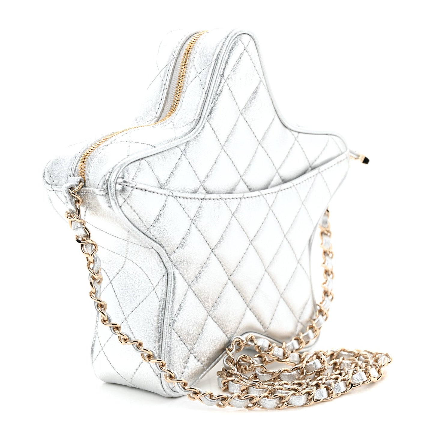 Metallic Lambskin Walk Of Fame Bag Silver