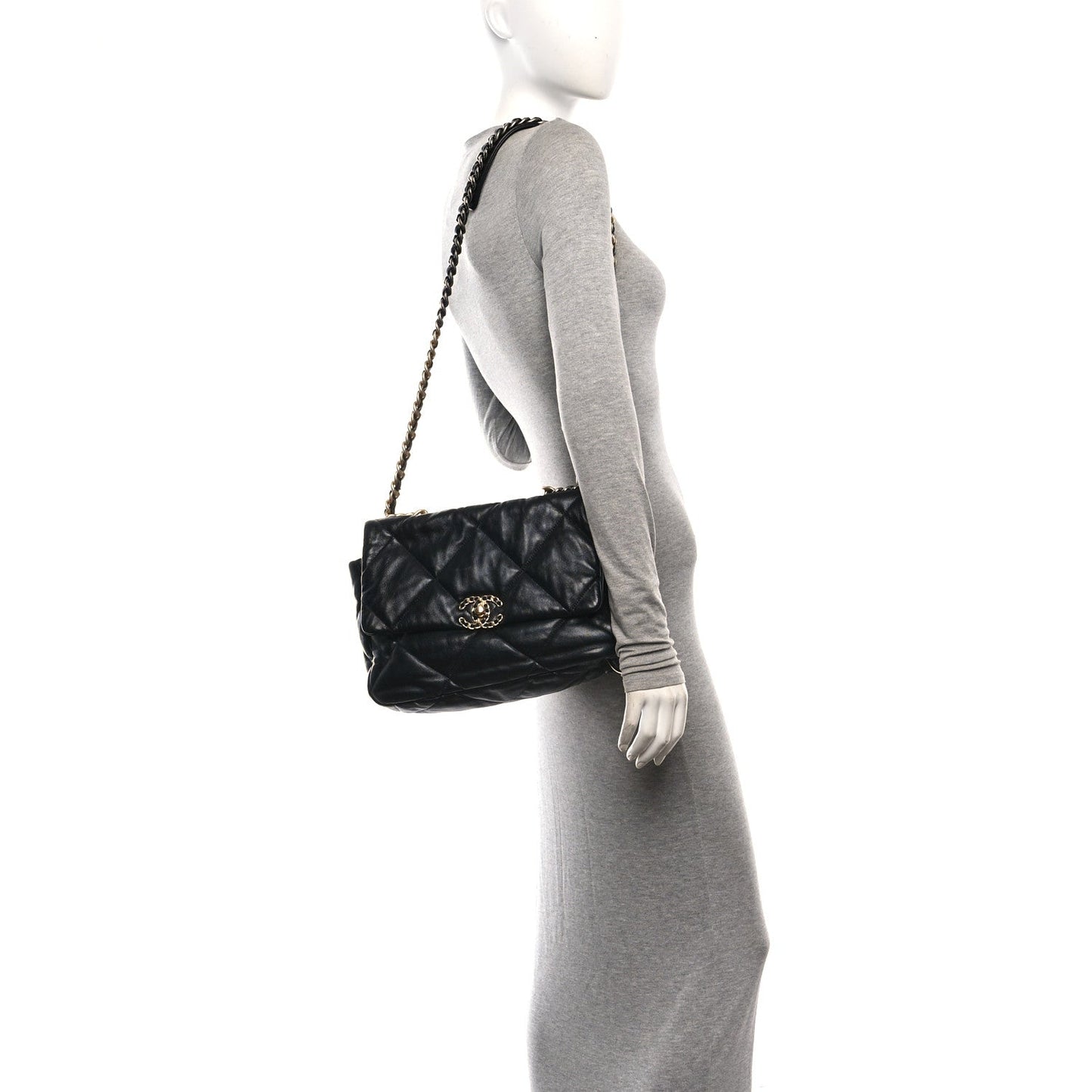 Lambskin Quilted Large Chanel 19 Flap Black