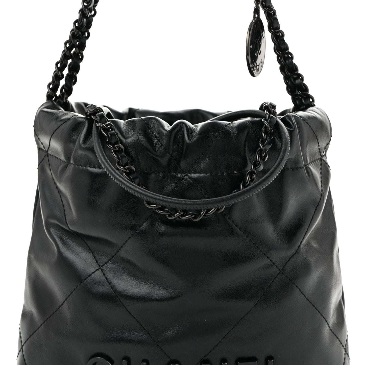 Shiny Calfskin Quilted Mini Chanel 22 So Black