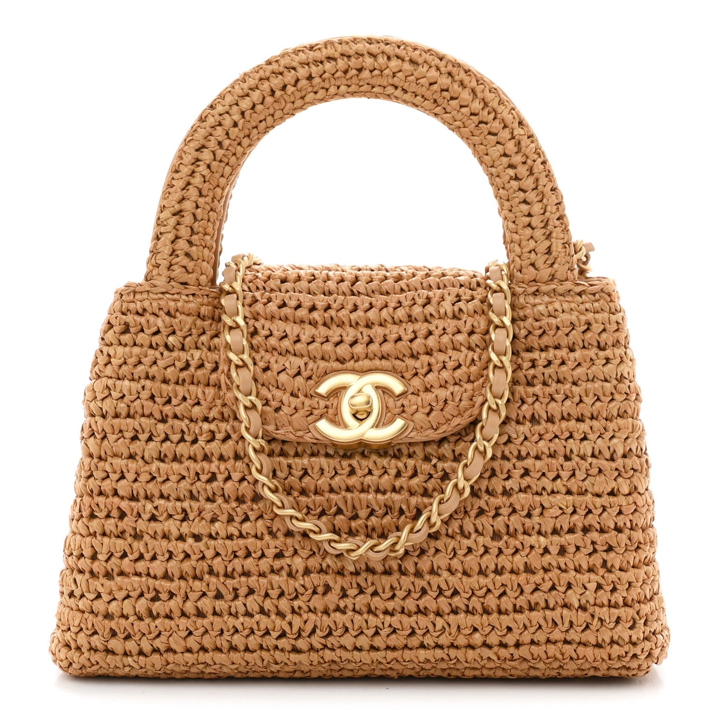 Braided Raffia Nano Kelly Flap Bag Dark Beige