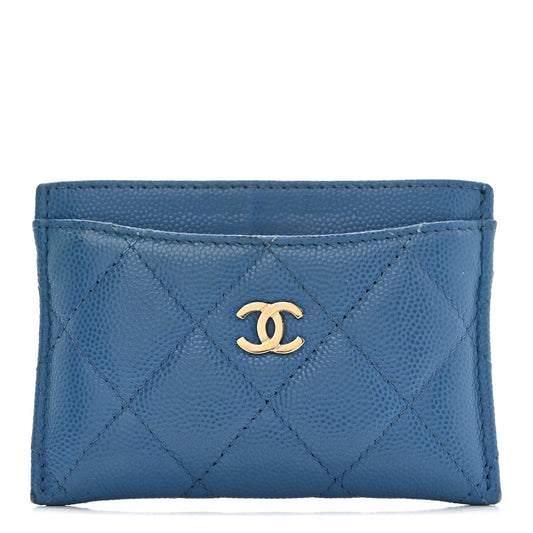 Caviar Quilted Card Holder Blue