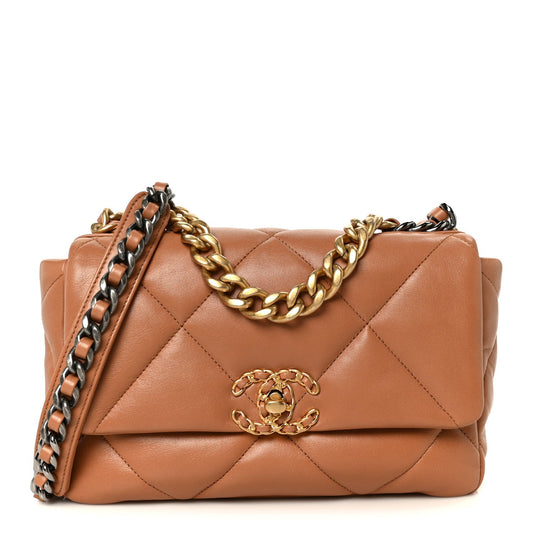 Lambskin Quilted Medium Chanel 19 Flap Brown