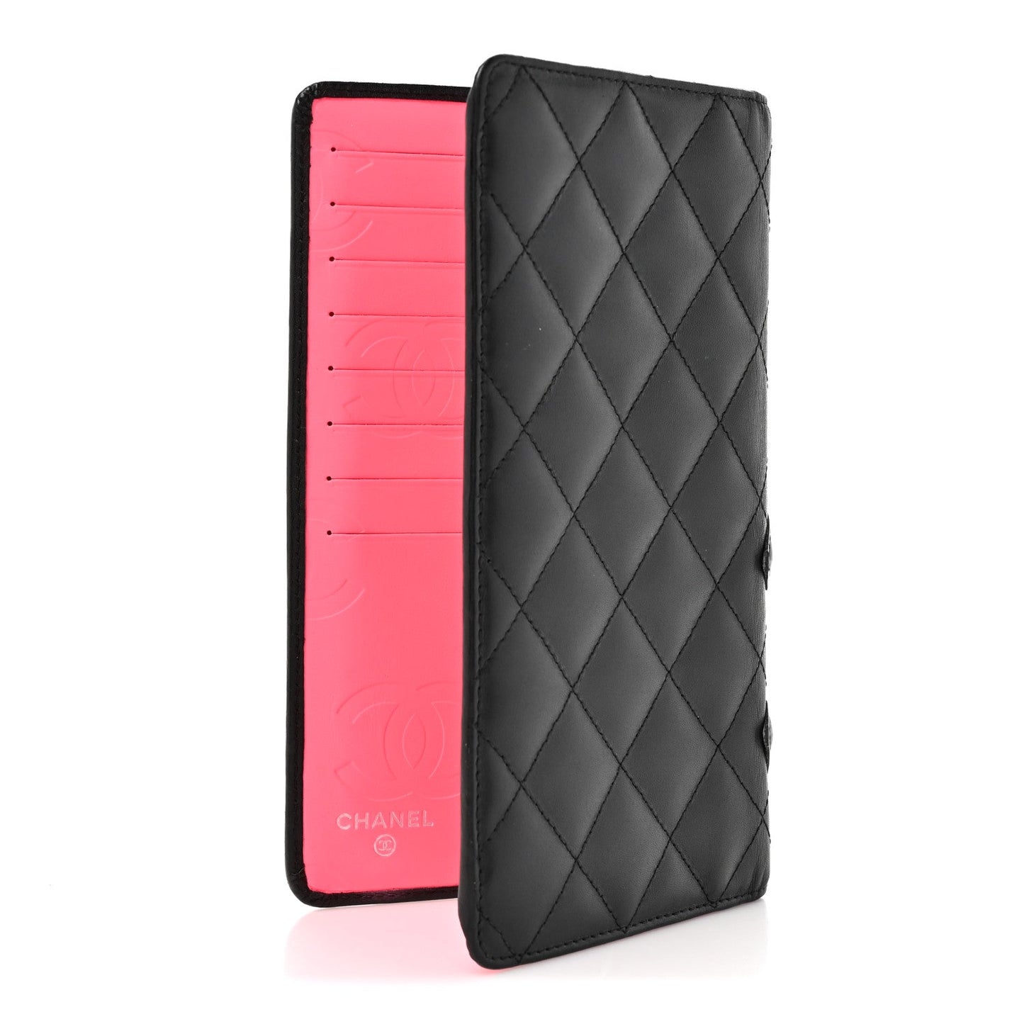 Calfskin Quilted Cambon Yen Wallet Black
