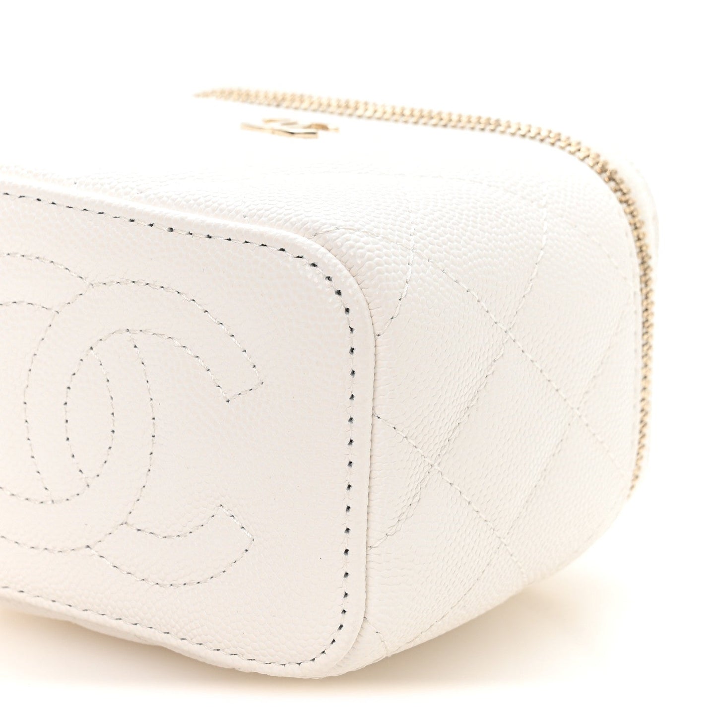 Caviar Quilted Mini Vanity Case With Chain White