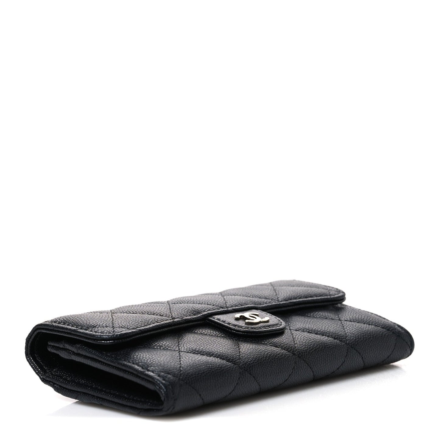 Caviar Quilted Medium Gusset Flap Wallet Black