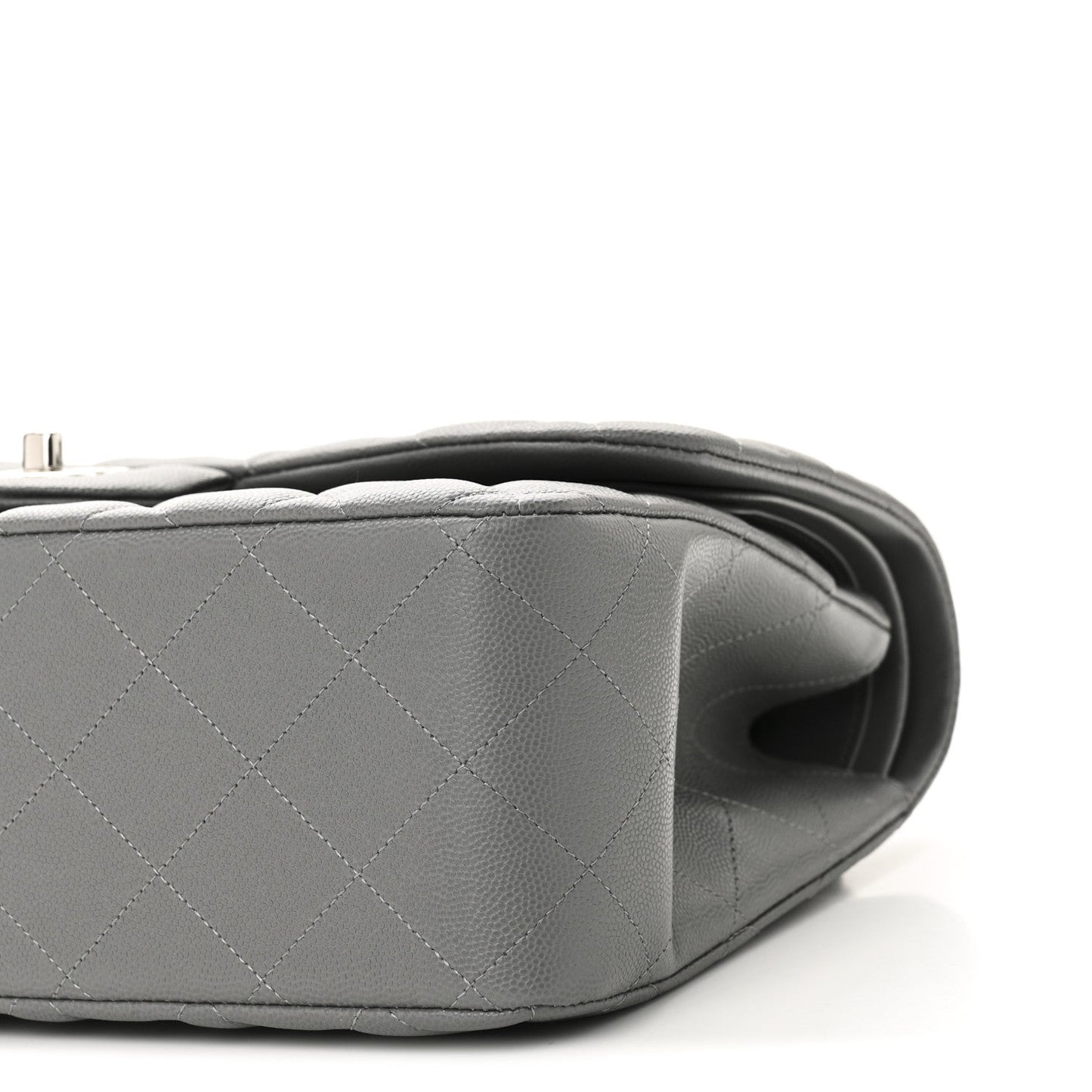 Caviar Quilted Jumbo Double Flap Grey
