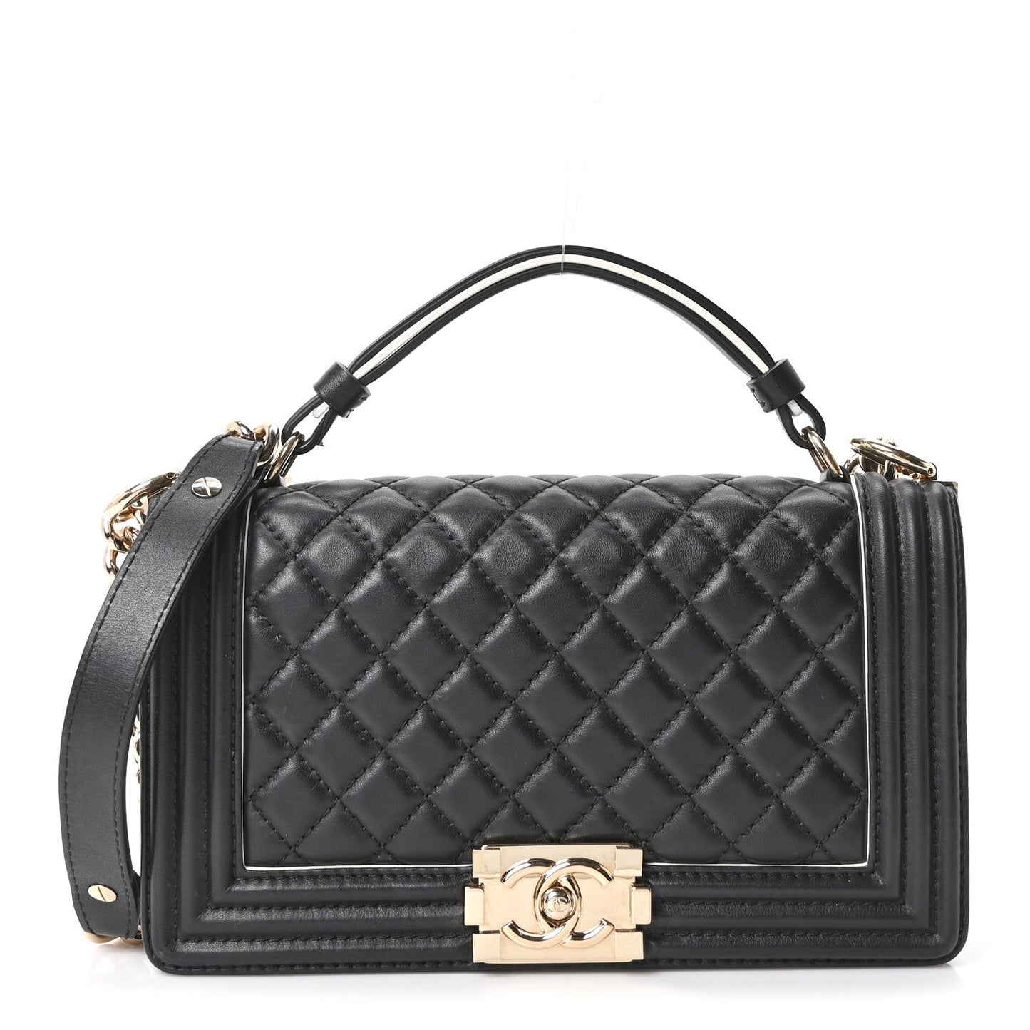Calfskin Quilted Medium Boy Top Handle Flap Black