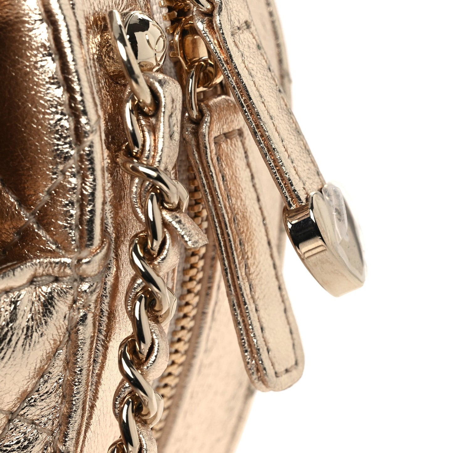 Metallic Lambskin Quilted CC In Love Heart Bag Gold