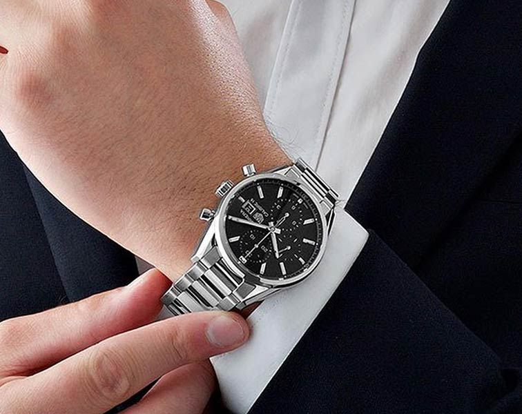 Tag Heuer Carrera Automatic Chronograph Black Dial Silver Steel Strap Watch for Men - CBK2110.BA0715