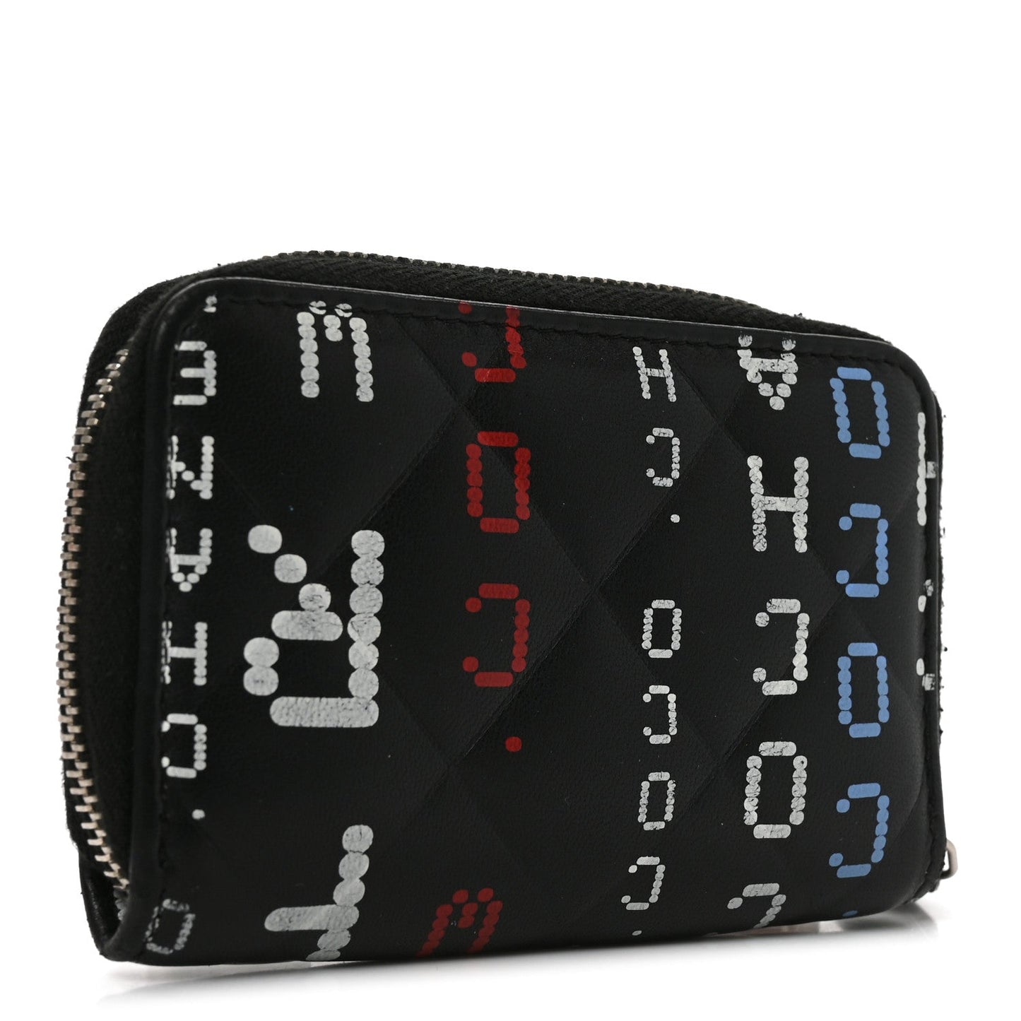 Lambskin Quilted Data Center Zip Around Coin Purse Wallet Black