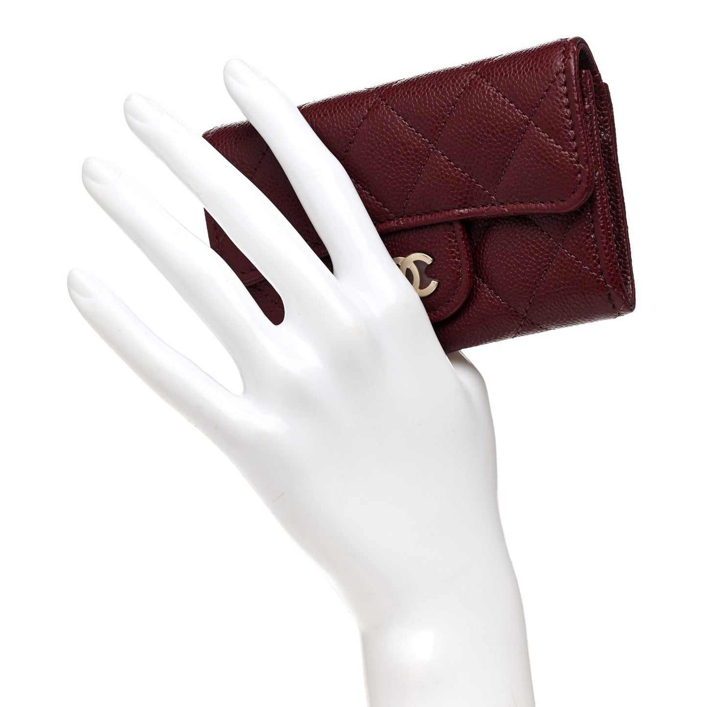 Caviar Quilted Flap Card Holder Wallet Burgundy