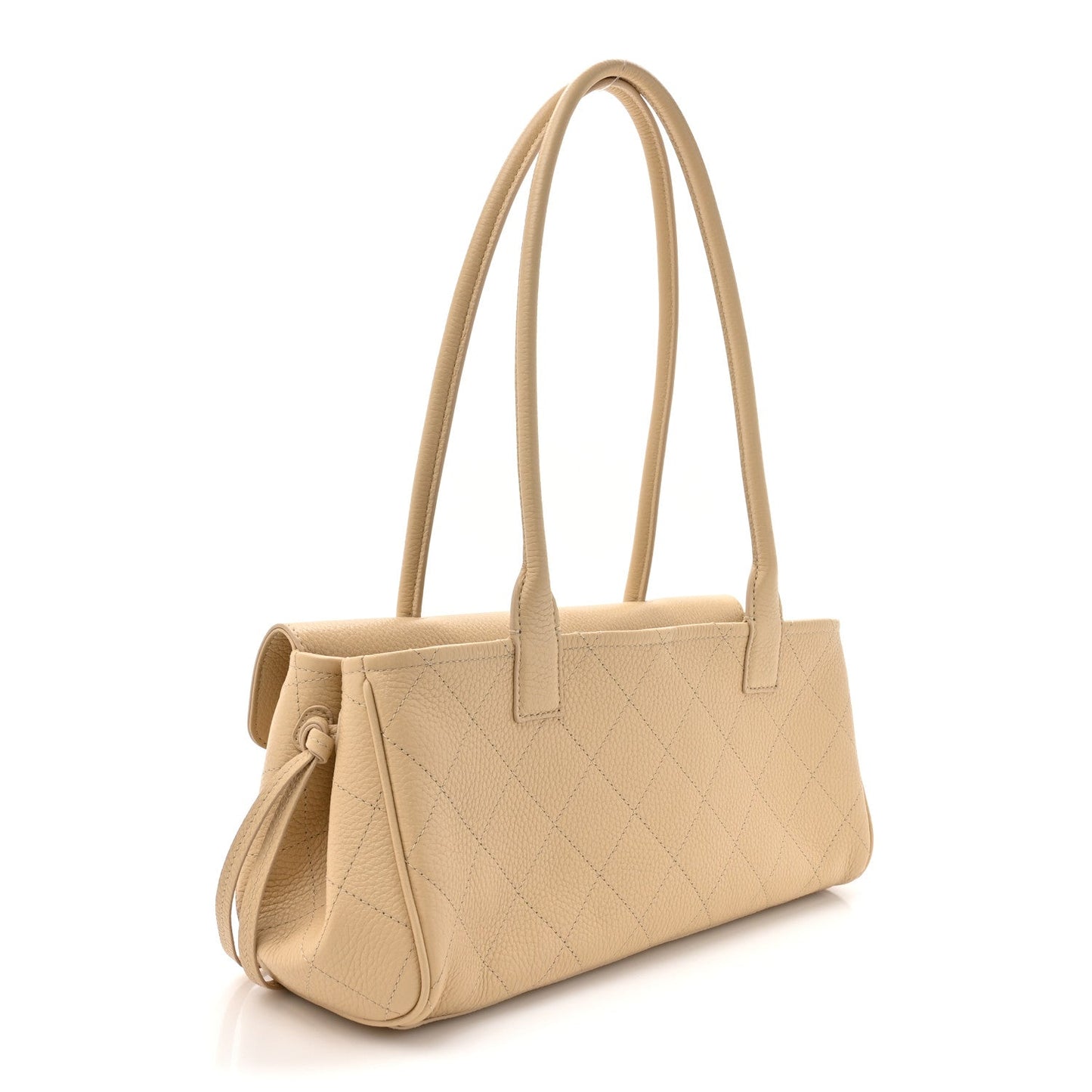 Grained Calfskin Stitched Urban Essentials Small Shopping Bag Beige