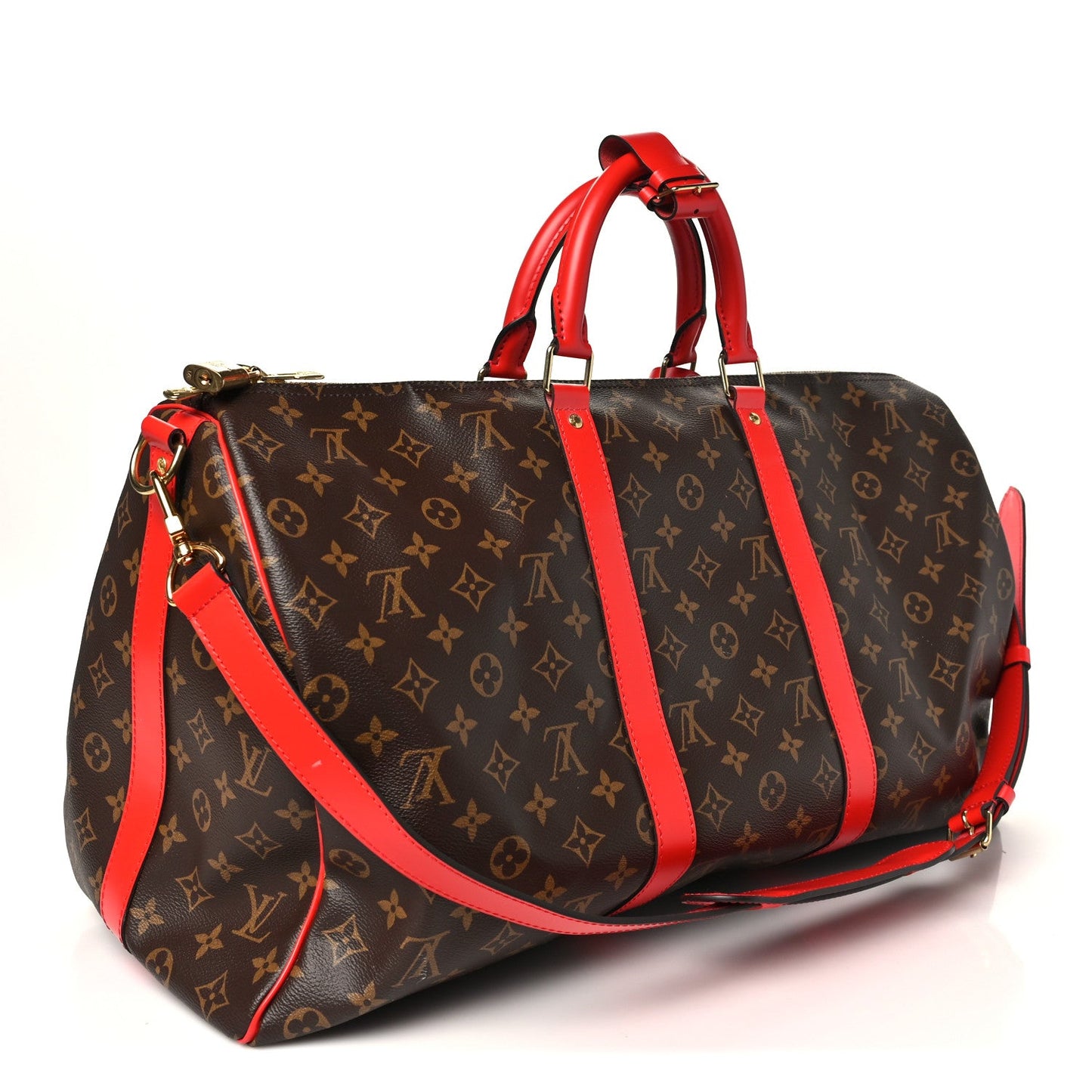Calfskin Monogram Keepall Bandouliere 50 Coquelicot