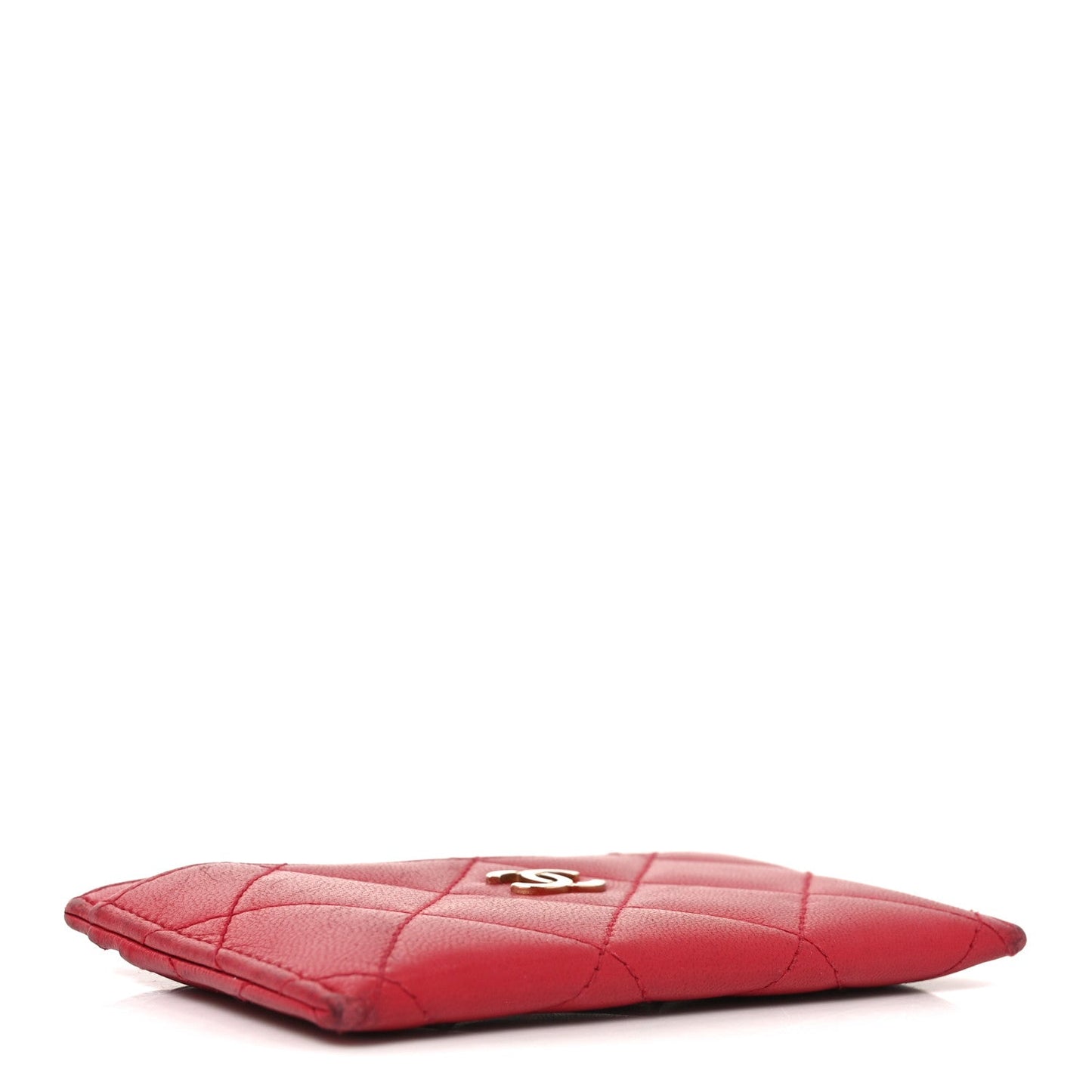Lambskin Quilted Card Holder Red