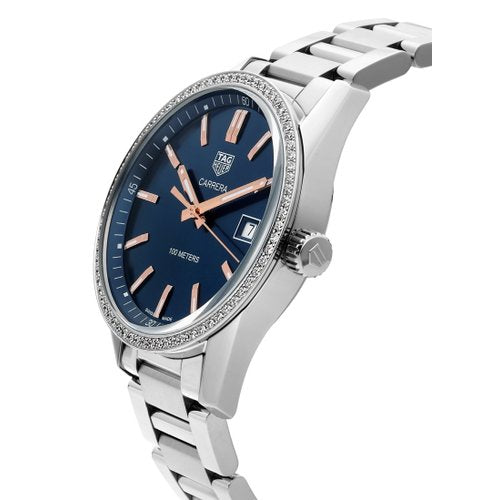 Tag Heuer Carrera Quartz Diamonds Blue Dial Silver Steel Strap Watch for Women - WAR1114.BA0601