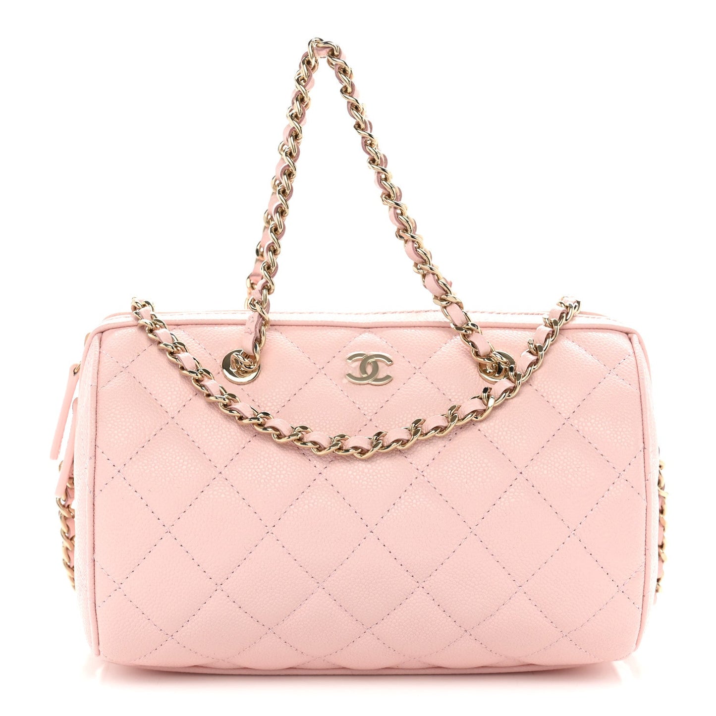 Caviar Quilted Barrel Clutch With Chain Light Pink