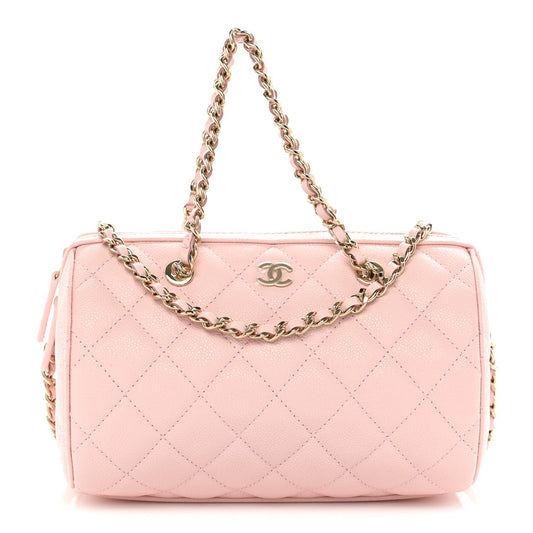 Caviar Quilted Barrel Clutch With Chain Light Pink