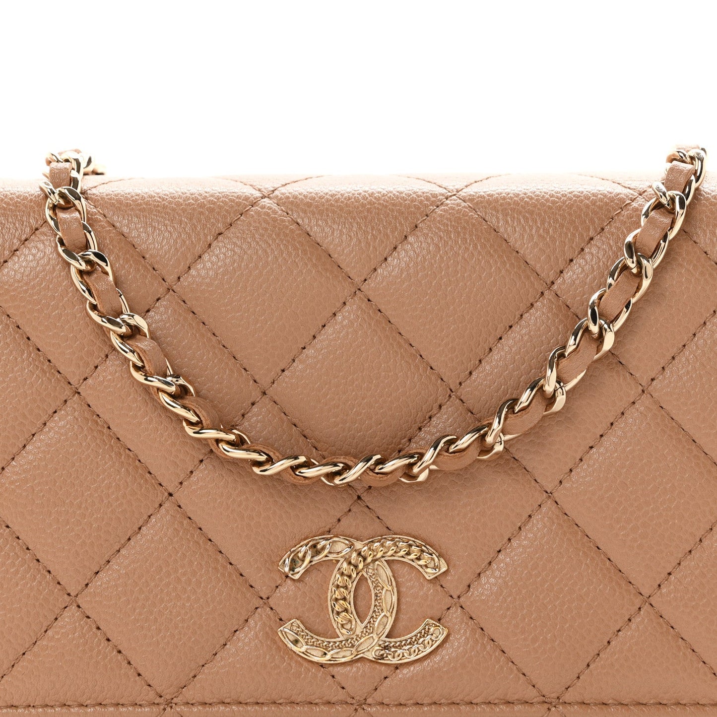 Caviar Quilted Multi Chain Wallet On Chain WOC Beige