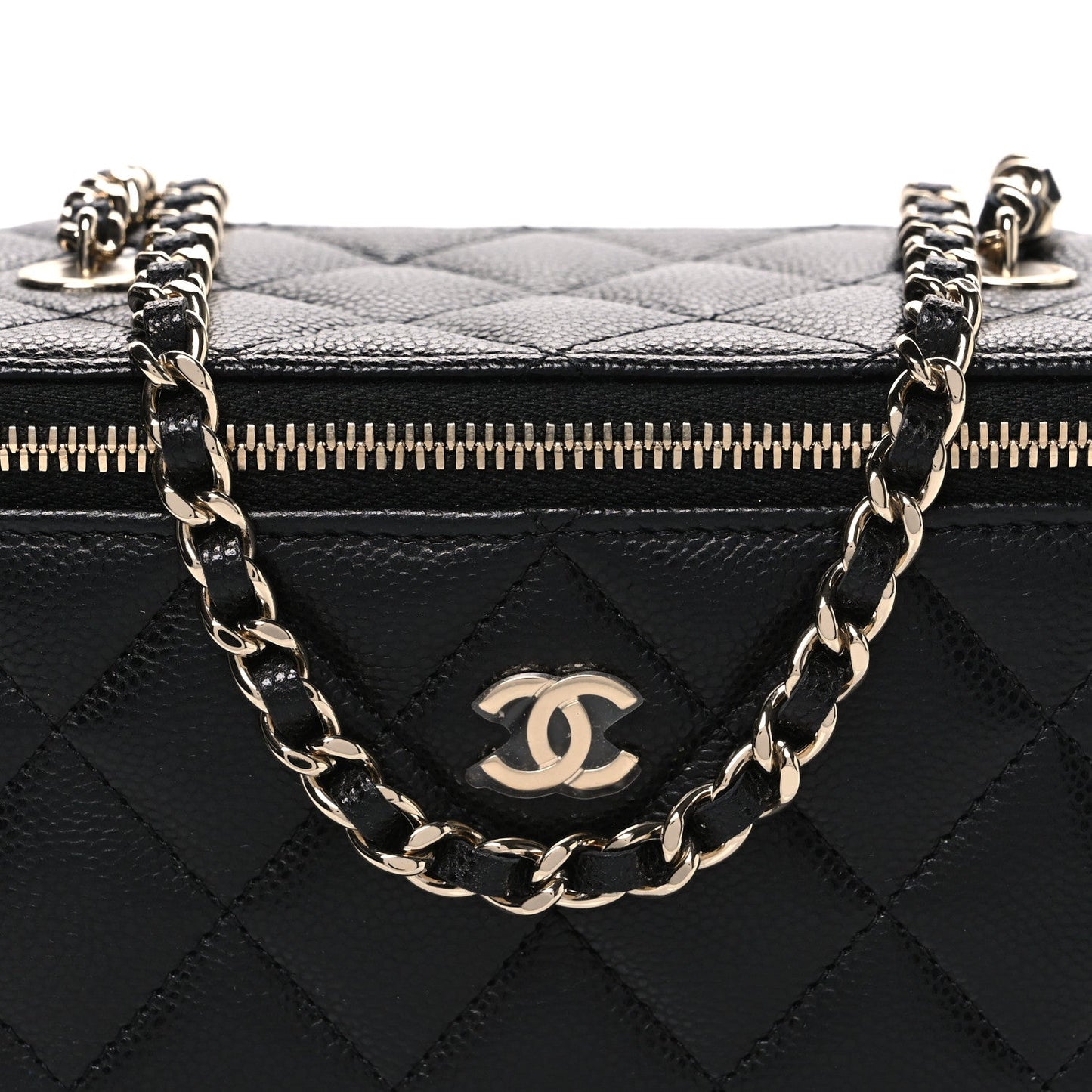 Caviar Quilted Small Vanity Case With Chain Black
