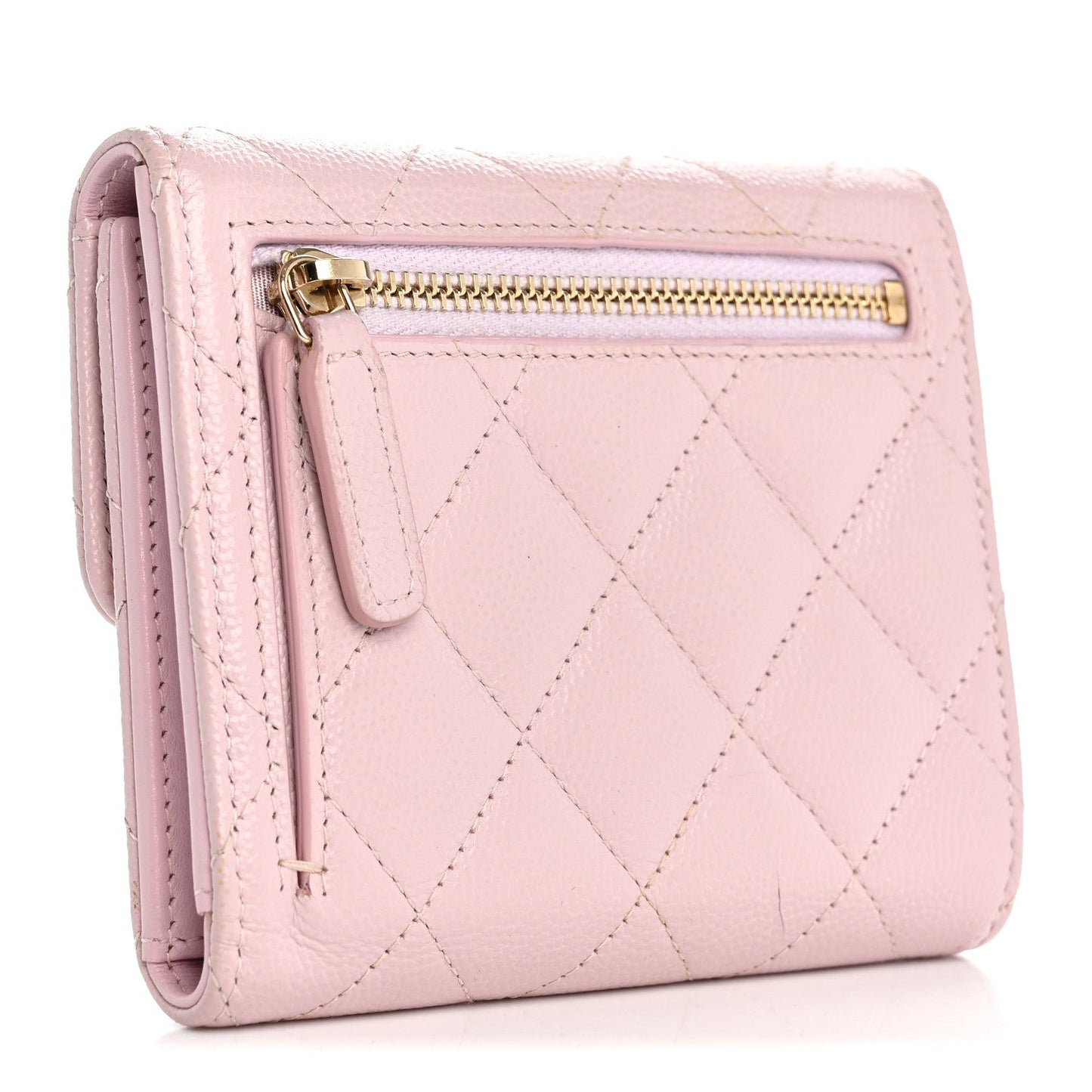 Caviar Quilted Compact Flap Wallet Light Pink