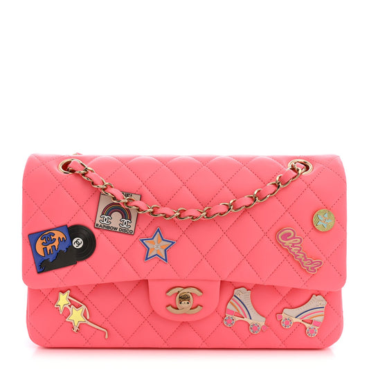 Lambskin Quilted Medium Hollywood Charms Double Flap Coral Pink
