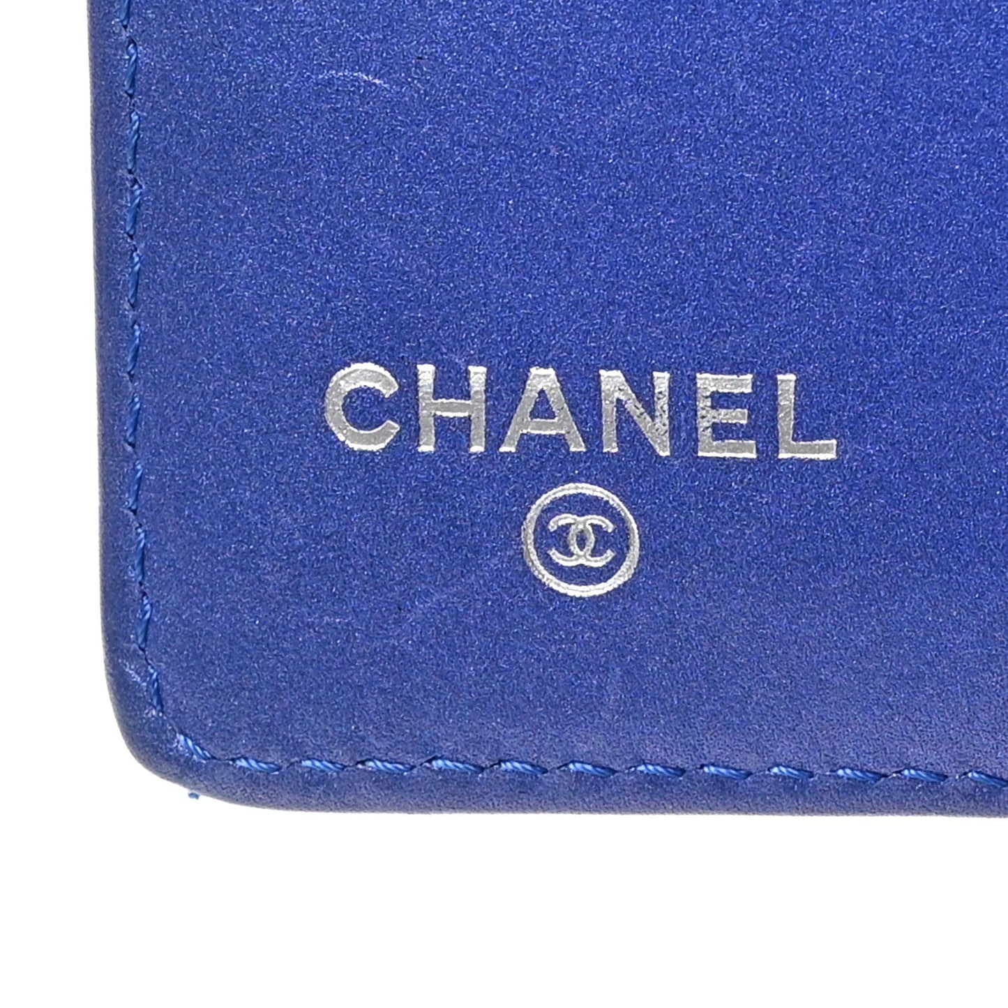 Iridescent Lambskin Quilted Double Stitch Compact Zipped Pocket Wallet Purple