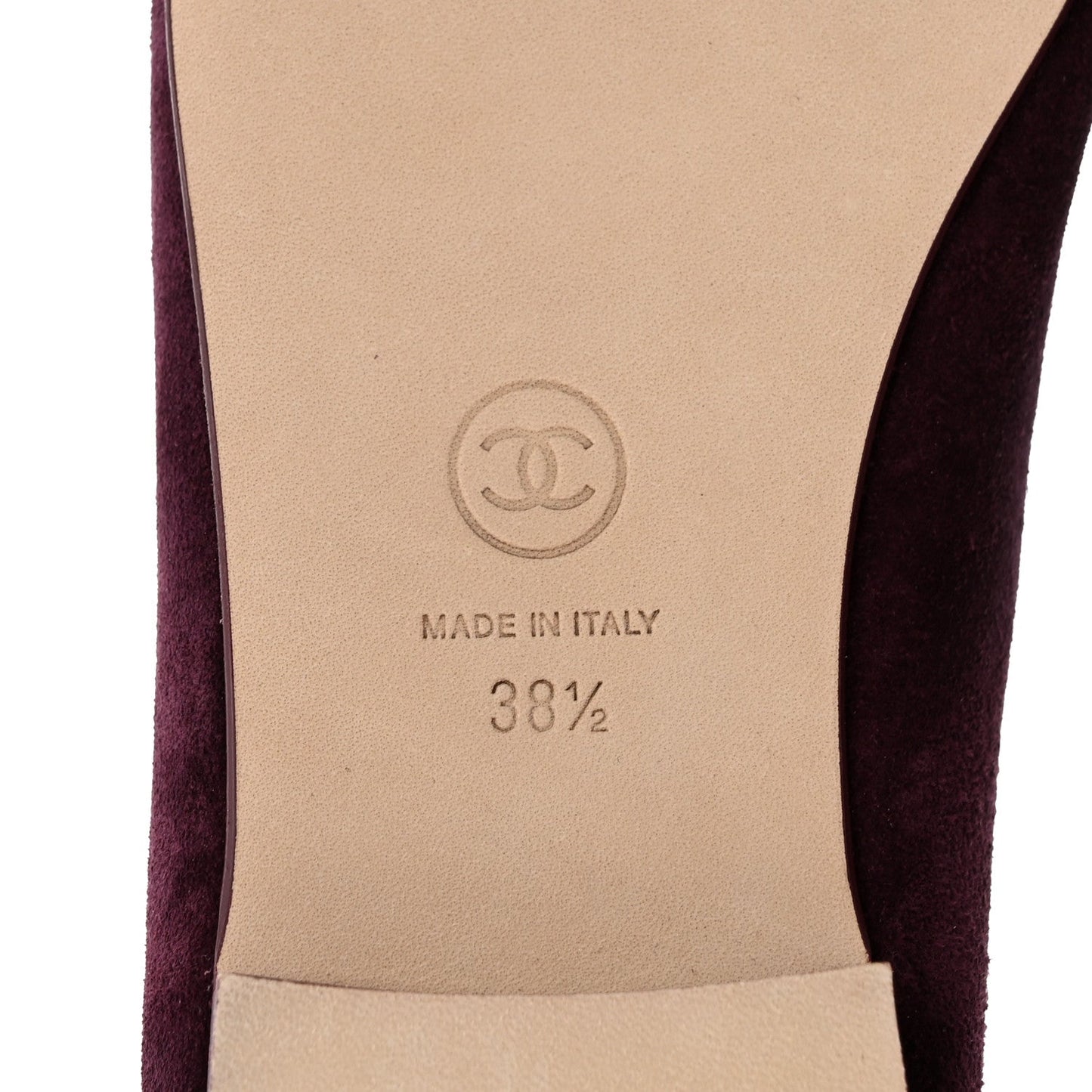Suede Patent Calfskin Cap Toe CC Ballerina Flats 38.5 Burgundy