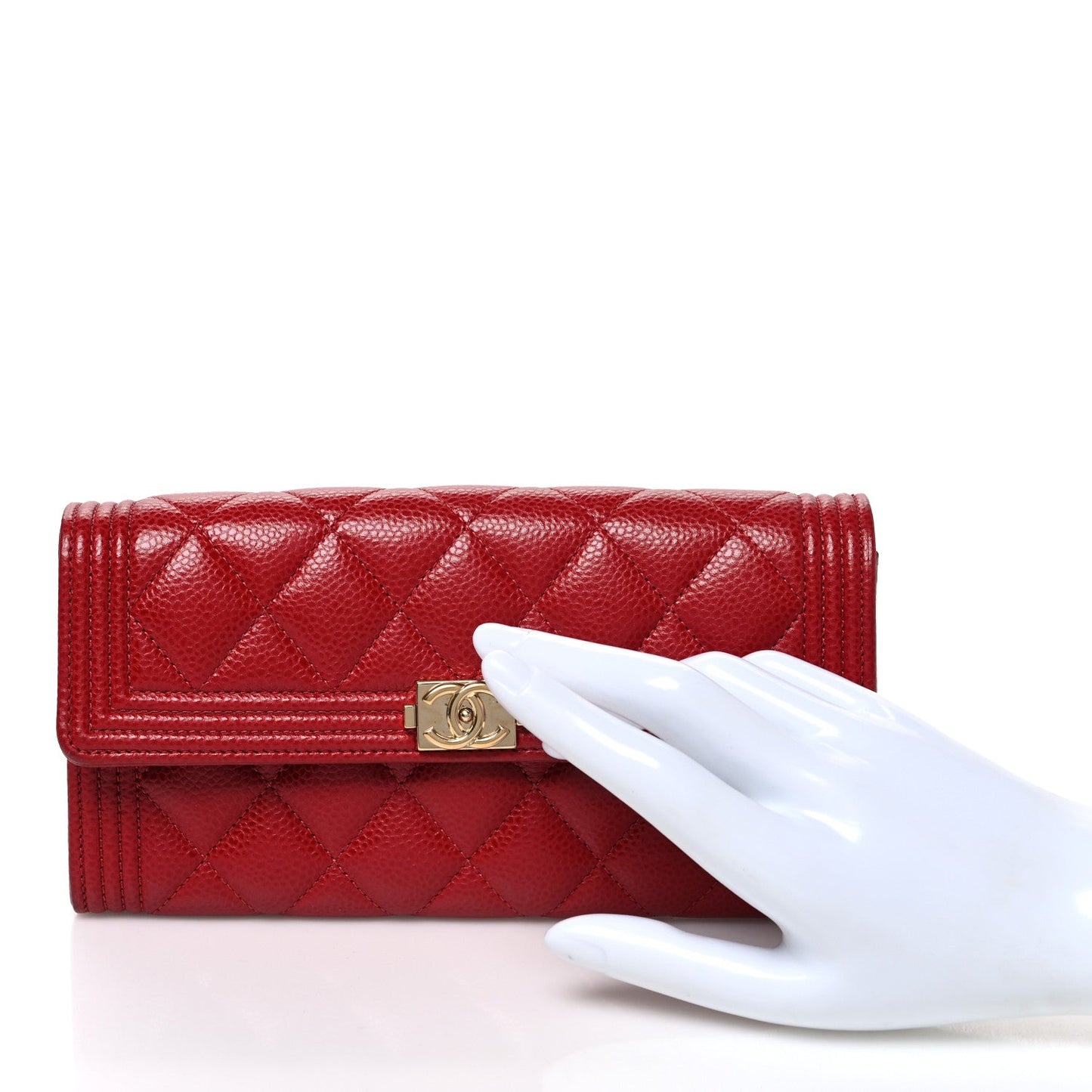 Caviar Quilted Large Boy Gusset Flap Wallet Red