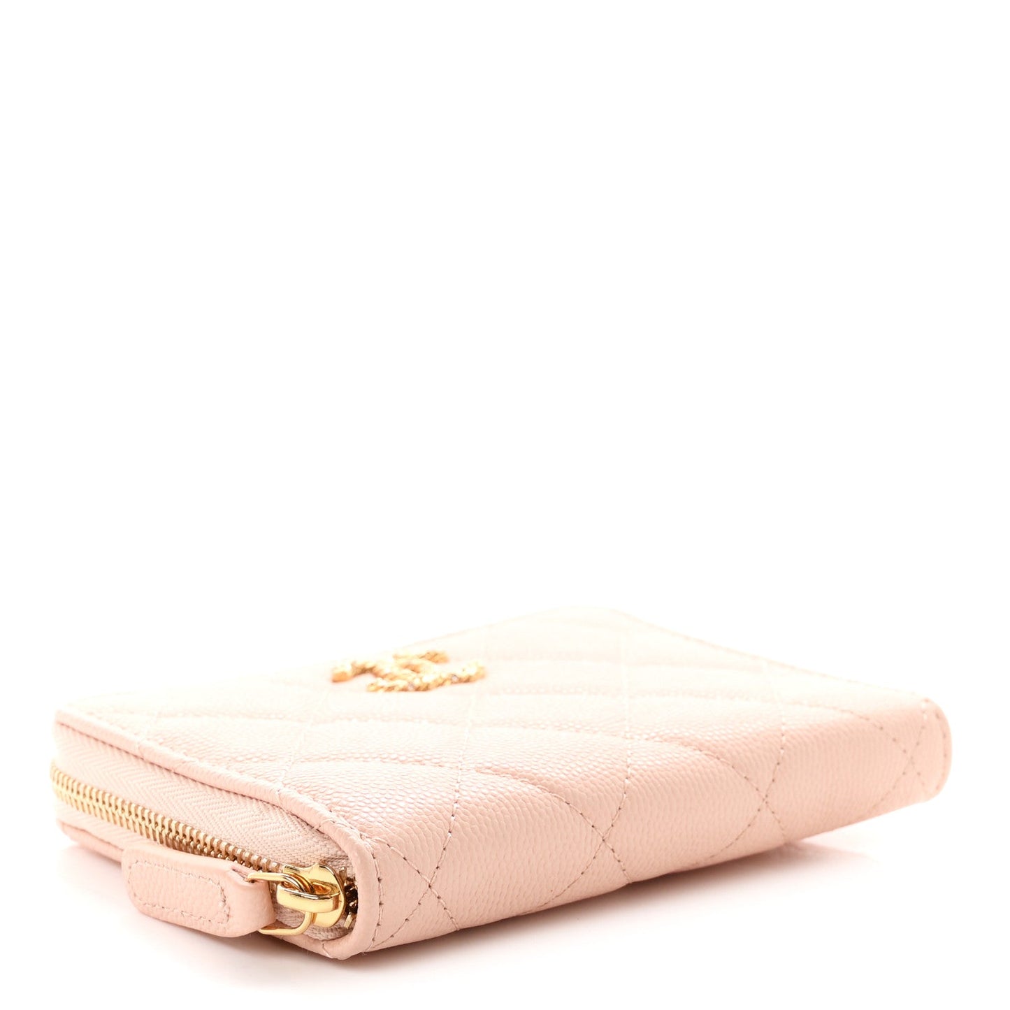 Caviar Crystal Quilted CC Zip Coin Purse Light Pink